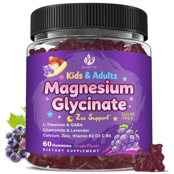 Sugar Free Magnesium Glycinate Gummies for Kids & Adults - Zzz Support, Relaxation & Cognition Support, 200/400mg Magnesium Gummies with L-Theanine, GABA, Calcium, B6, D3, C & K2, Grape Flavor, 60 Ct JIANKYTZBuy Supplements Australia