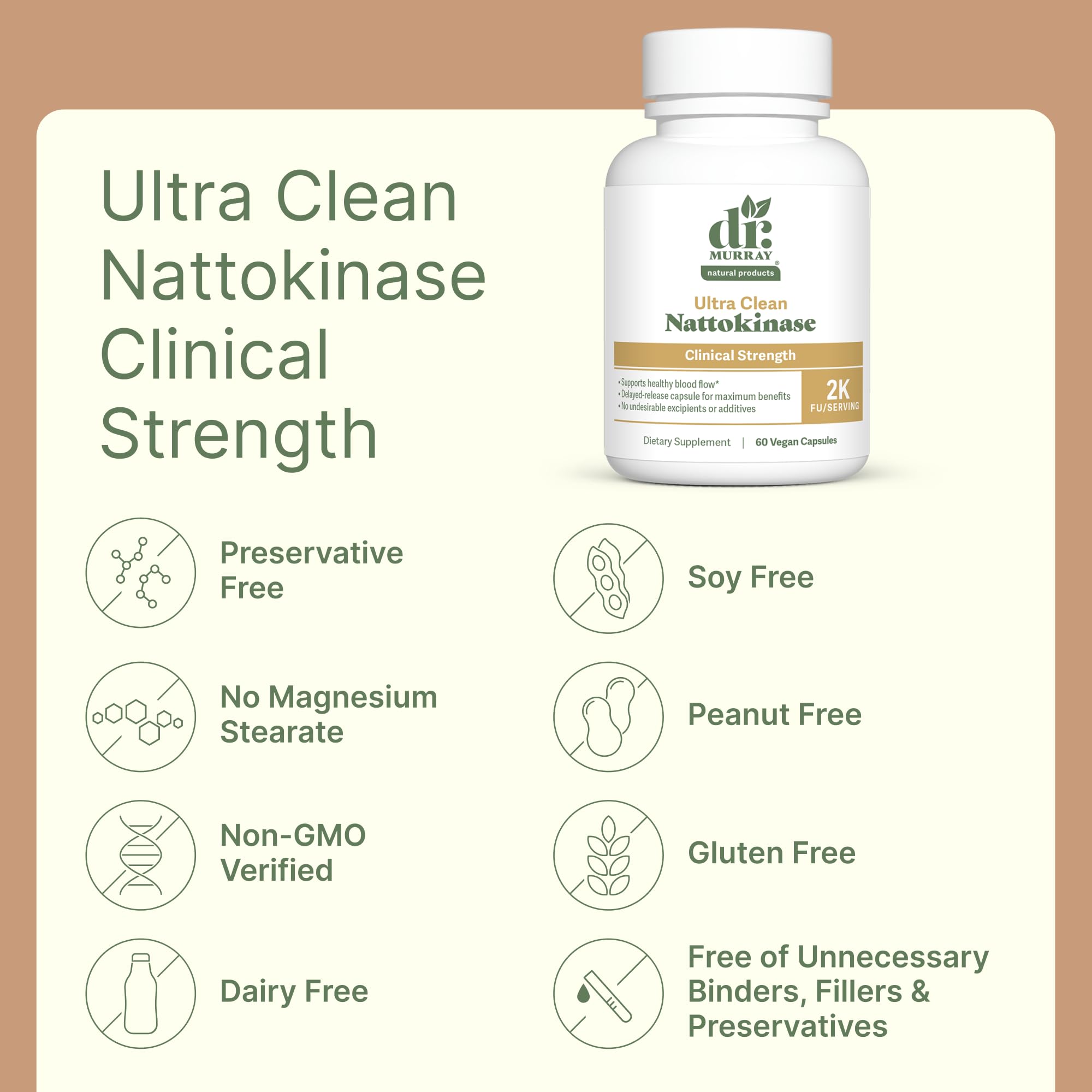 Dr. Murray's Ultra Clean Nattokinase - Supports Healthy Blood Circulation & Fibrinolytic Activity | Vegan Delayed Release Capsules | Non-GMO, Gluten Free | 30 Count