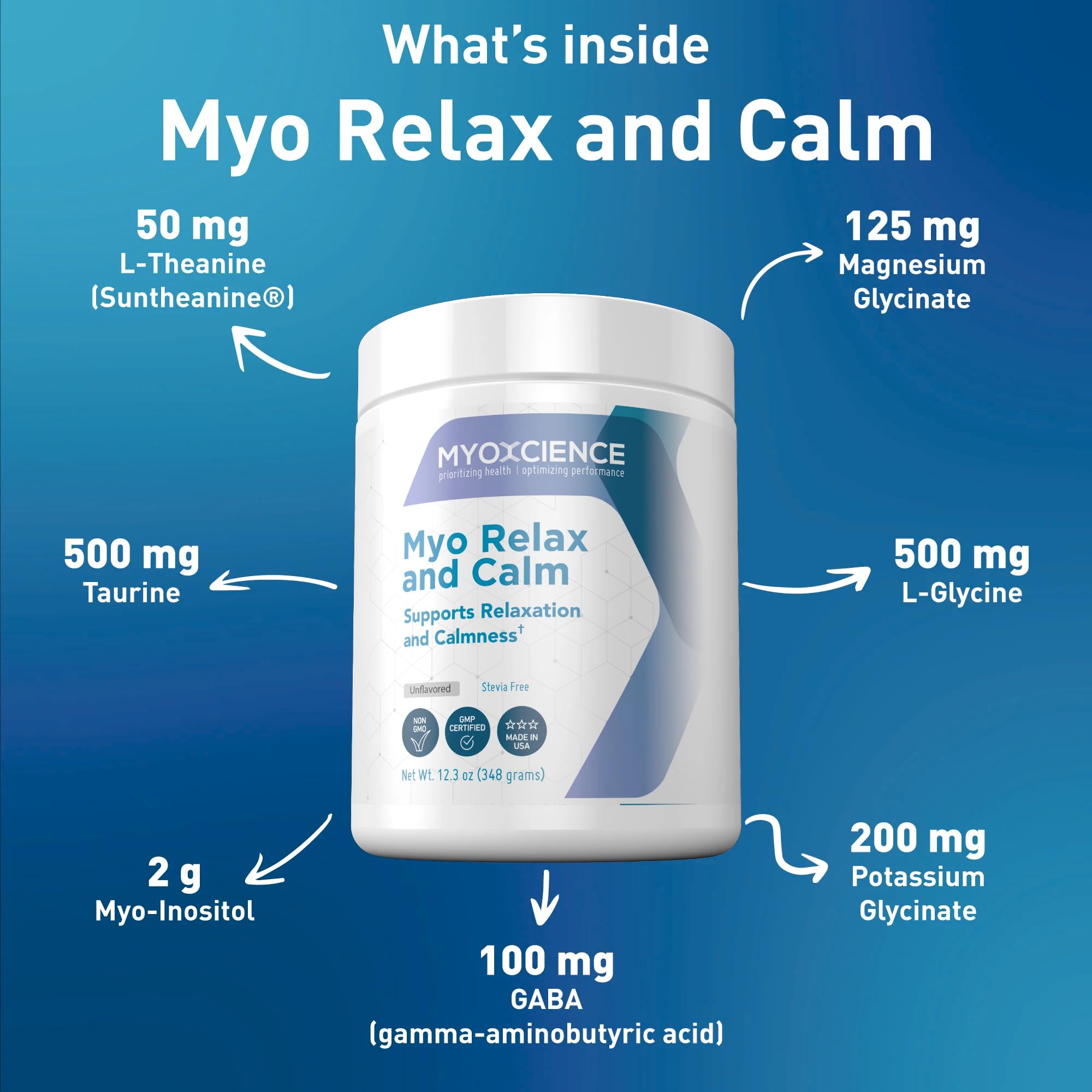 MYOXCIENCE Myo Relax & Calm | Myo-Inositol, L-Theanine, Taurine, Magnesium & GABA | Supports Sleep, Neurotransmitter & Hormone Support (Unflavored) (60 Servings) MYOXCIENCE buy supplements Au