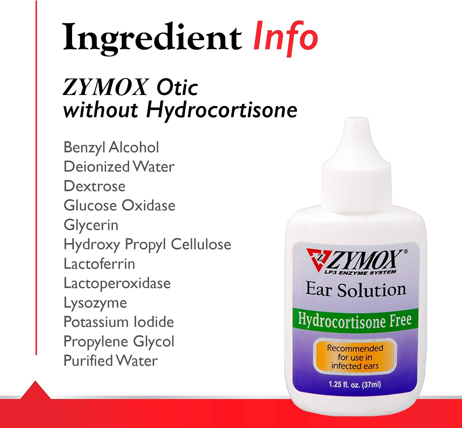 Zymox Otic Enzymatic Ear Solution for Dogs and Cats to Soothe Ear Infections Without Hydrocortisone, 1.25oz