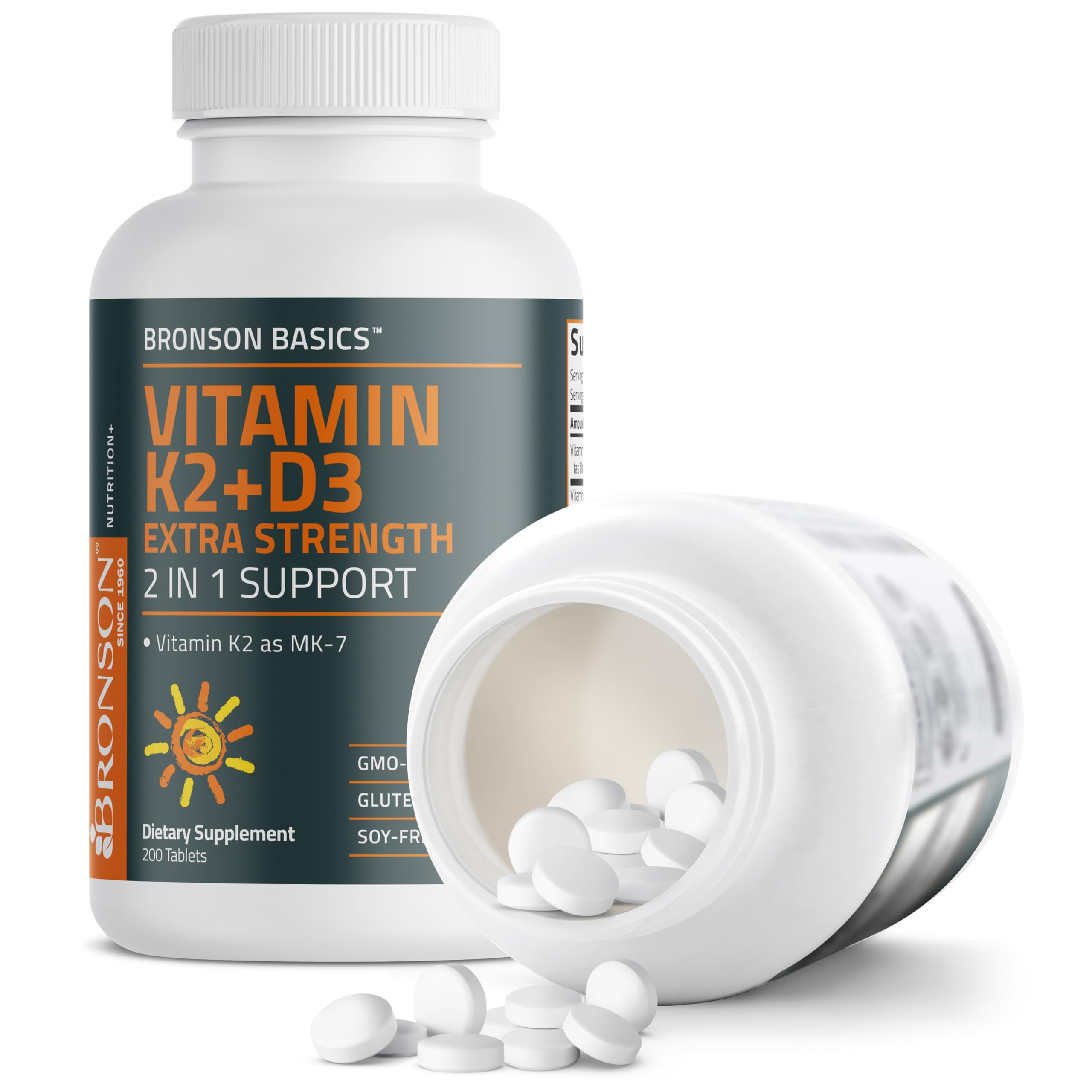 Bronson Vitamin K2 (MK7) with D3 Supplement Extra Strength 2 in 1 Support, 10,000 IU Vitamin D3 & 120 mcg K2 MK-7, 120 Tablets