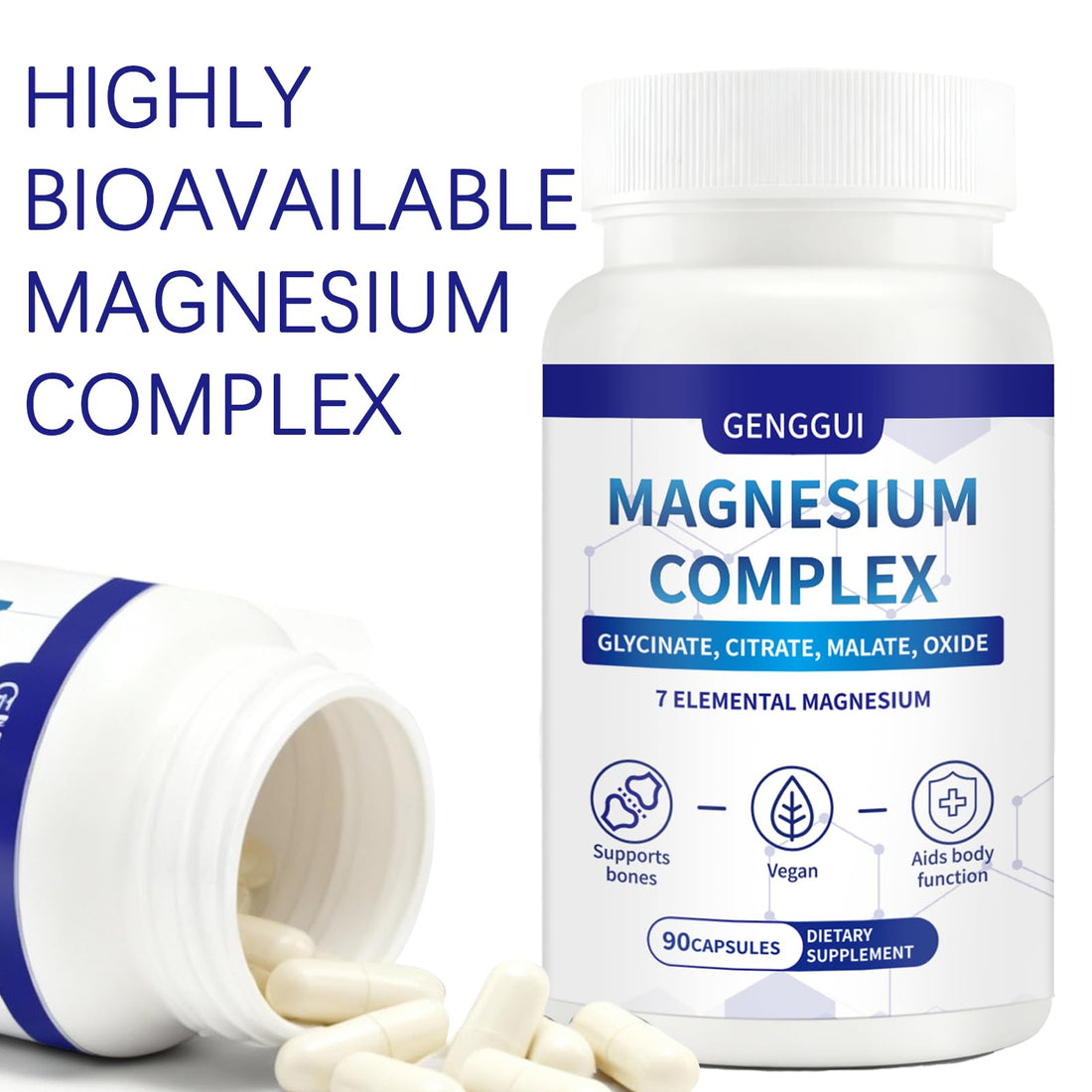 Genggui Magnesium Complex supplement bottle and packaging on a white background