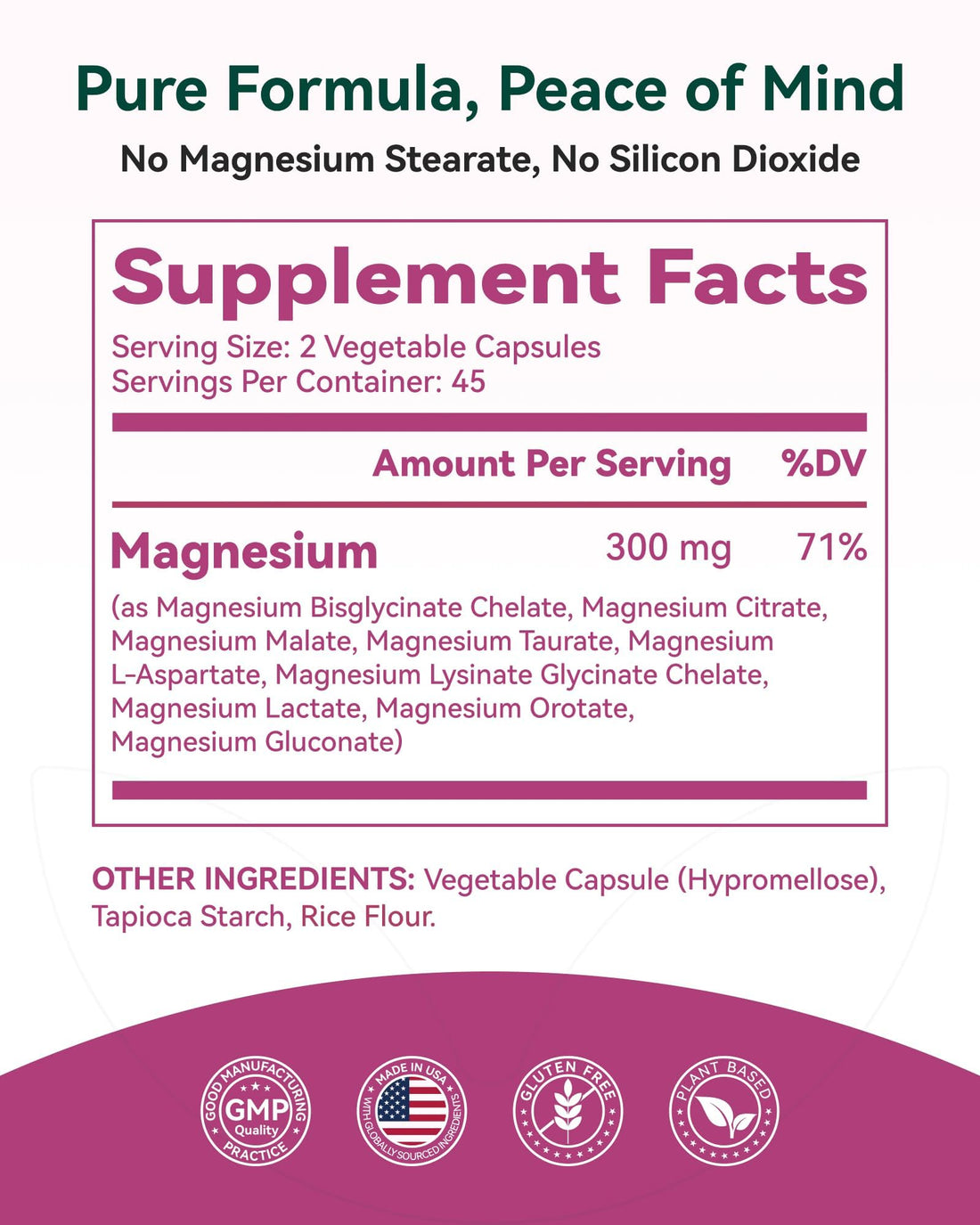 Supplement bottle labeled '9-in-1 Magnesium Complex' with nuts and capsules on a white background