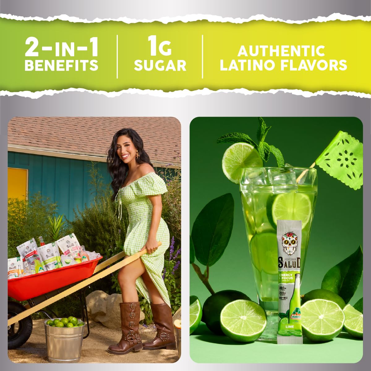 Salud 2-in-1 Energy + Focus Drink Mix, Hibiscus | Organic Caffeine, B6 + B12, Theanine, Clean Energy Packets, Agua Fresca Mix, Non-GMO, Gluten Free, 1g of Sugar (15 Servings)