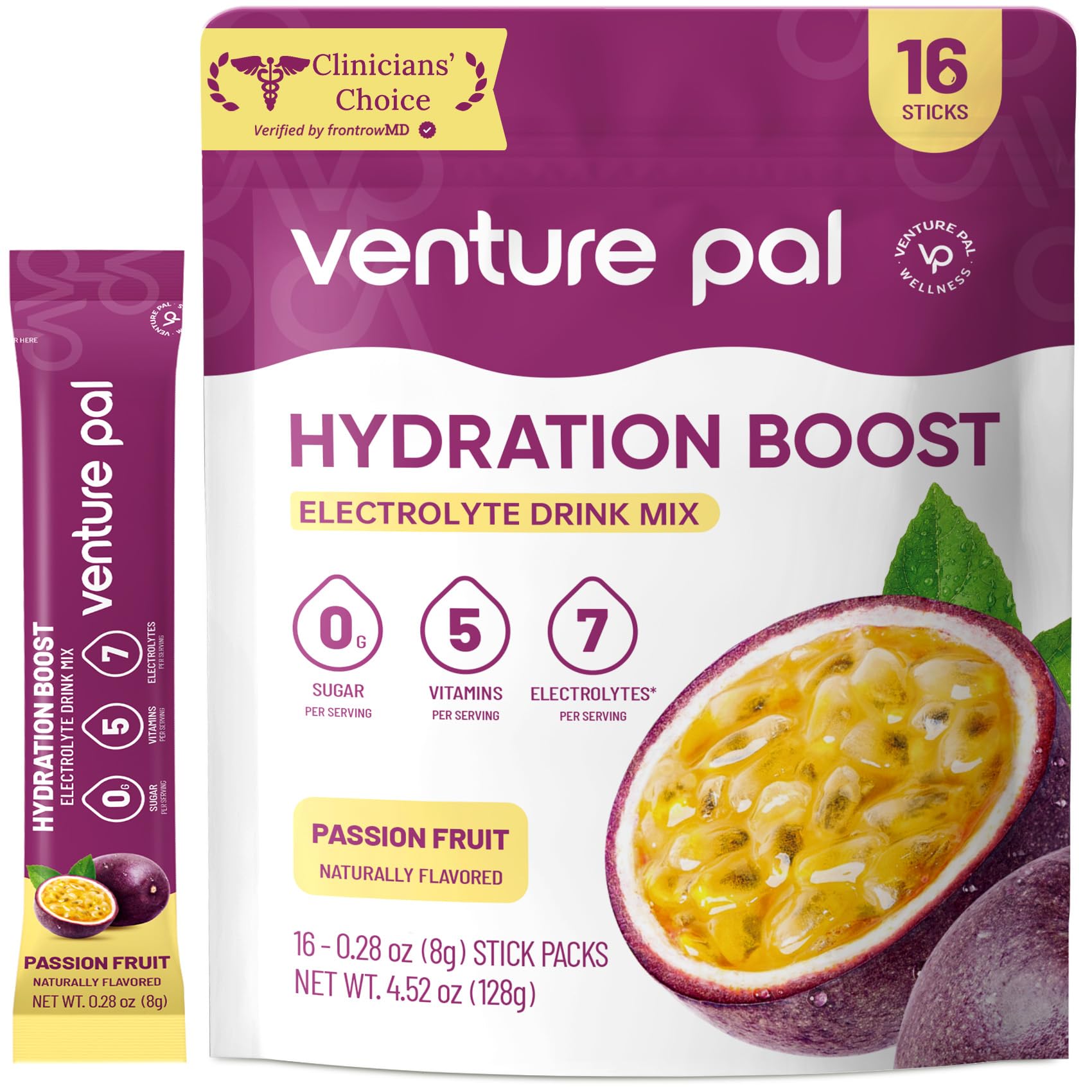 Venture Pal Sugar Free Electrolyte Packet, Liquid Daily IV Hydration Powder | 5 Vitamins & 7 Electrolytes, Instantly Hydration Packets for Sports & Party Recovery, Vegan, Keto Friendly, 16 Sticks