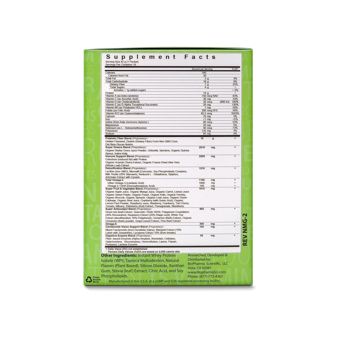 Box of nanomeal dietary supplement by Biopharma Scientific on a white background