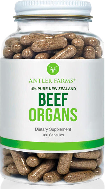 Antler Farms New Zealand Beef Organs - Heart Liver Kidney, 180 Ct, 400mg | 100% Pure Grass Fed Beef Organ Supplement, Cold Processed, Pure and Clean rBGH Free, No Fillers or Additives