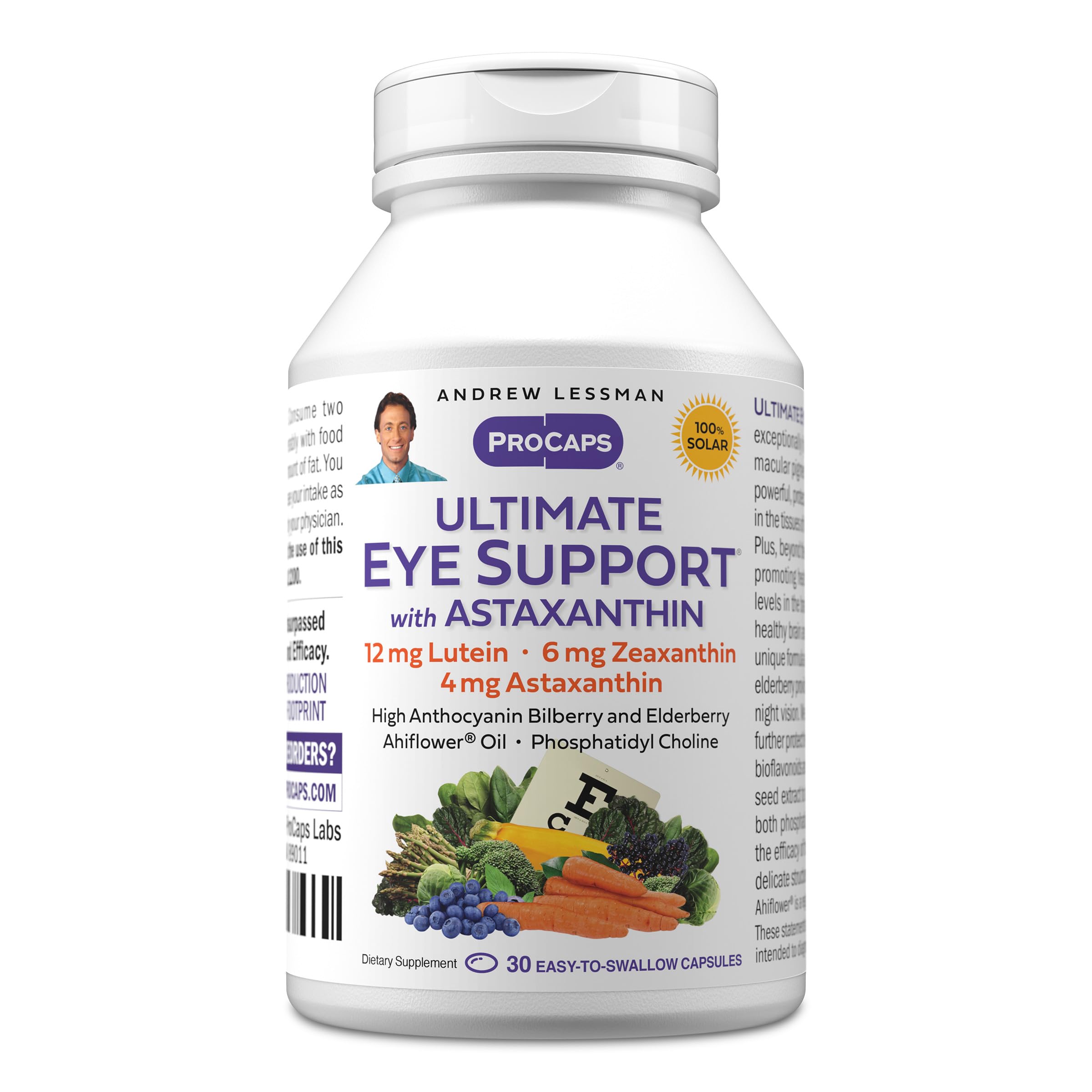 Andrew Lessman ProCaps Ultimate Eye Support with Astaxanthin 60 Softgels | Lutein, Zeaxanthin & 4 mg Astaxanthin plus Bilberry, EGCG & Ahiflower Oil for macular, retinal & vision support.