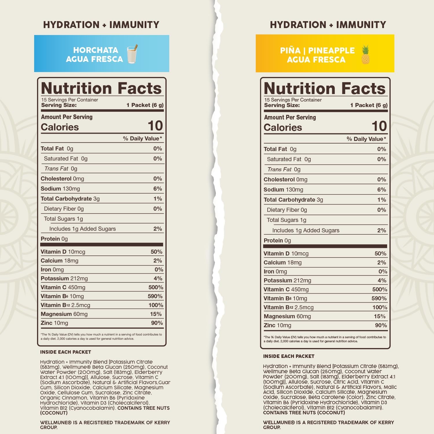 Salud 2-Pack | 2-in-1 Hydration + Immunity (Horchata) & Hydration + Immunity (Pineapple) – 15 Servings Each, Agua Fresca Drink Mix, Non-GMO, Gluten Free, Vegan, Low Calorie, 1g of Sugar