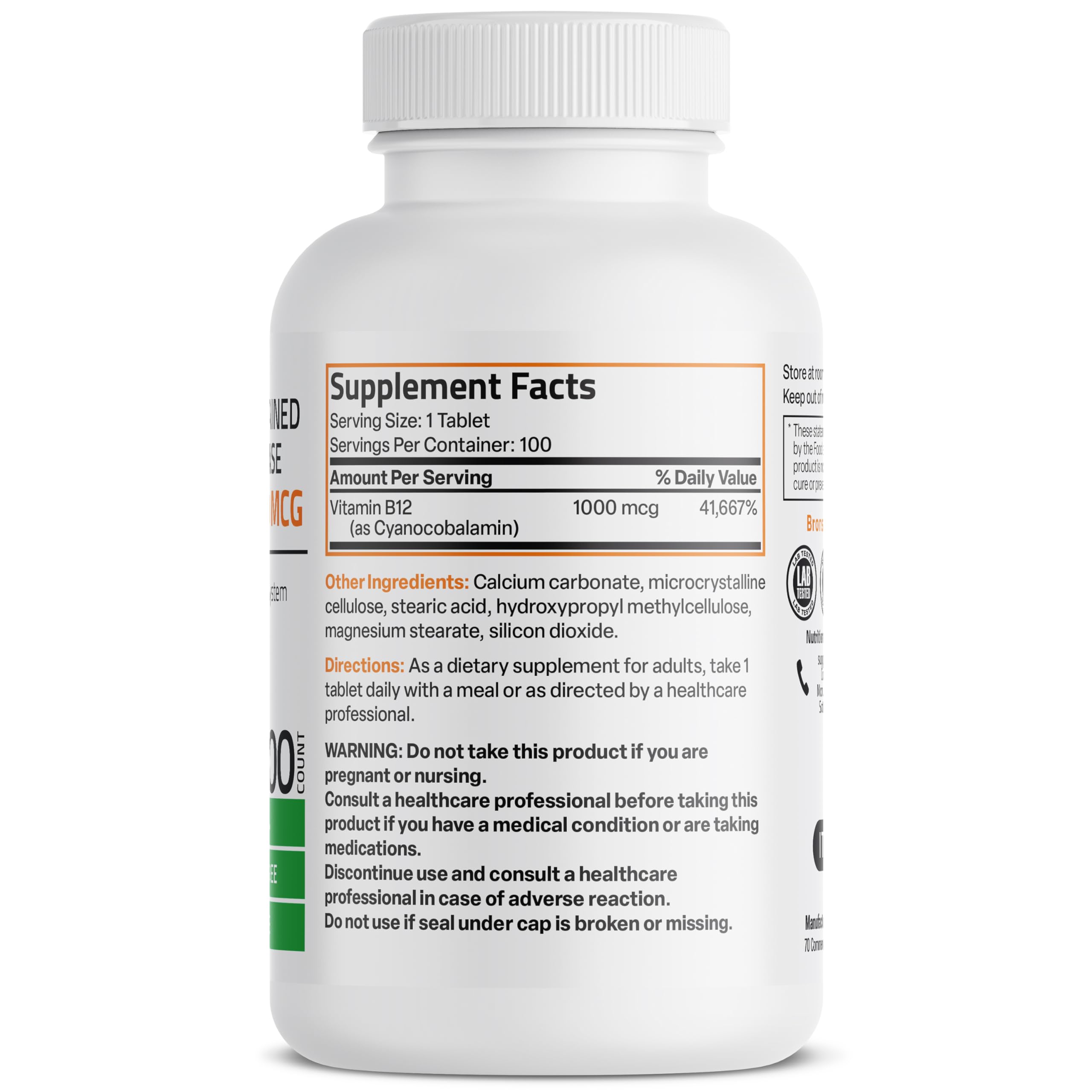 Bronson Vitamin B12 1000 mcg Sustained Release Premium Non GMO Tablets Supports Nervous System, Healthy Brain Function and Energy Production, 100 Count