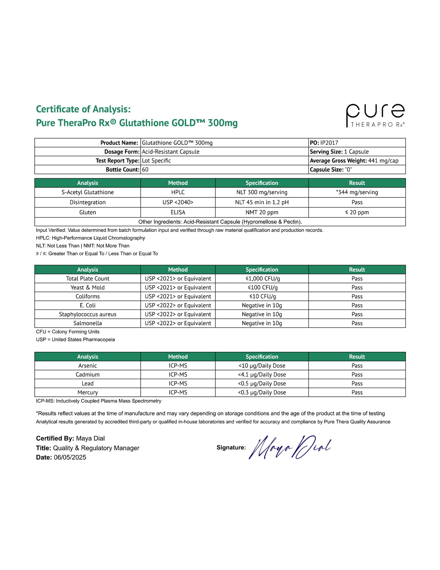 Pure Therapro Rx S-Acetyl Glutathione Gold, Extra-Strength | Patented Acetylated Form of Glutathione (EMOTHION) from Italy | Pharmaceutical Grade | Zero Fillers (60 Capsules (300mg))