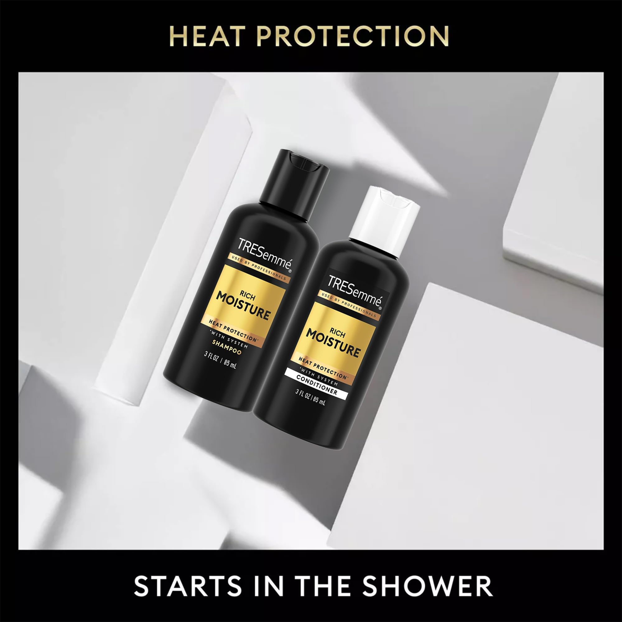 TRESemmé Rich Moisture Travel Shampoo & Conditioner, 3 Oz Ea | Moisturizing Travel Hair Care Set for Dry Hair | TSA-Friendly Sizes for Travel and Gym Bags