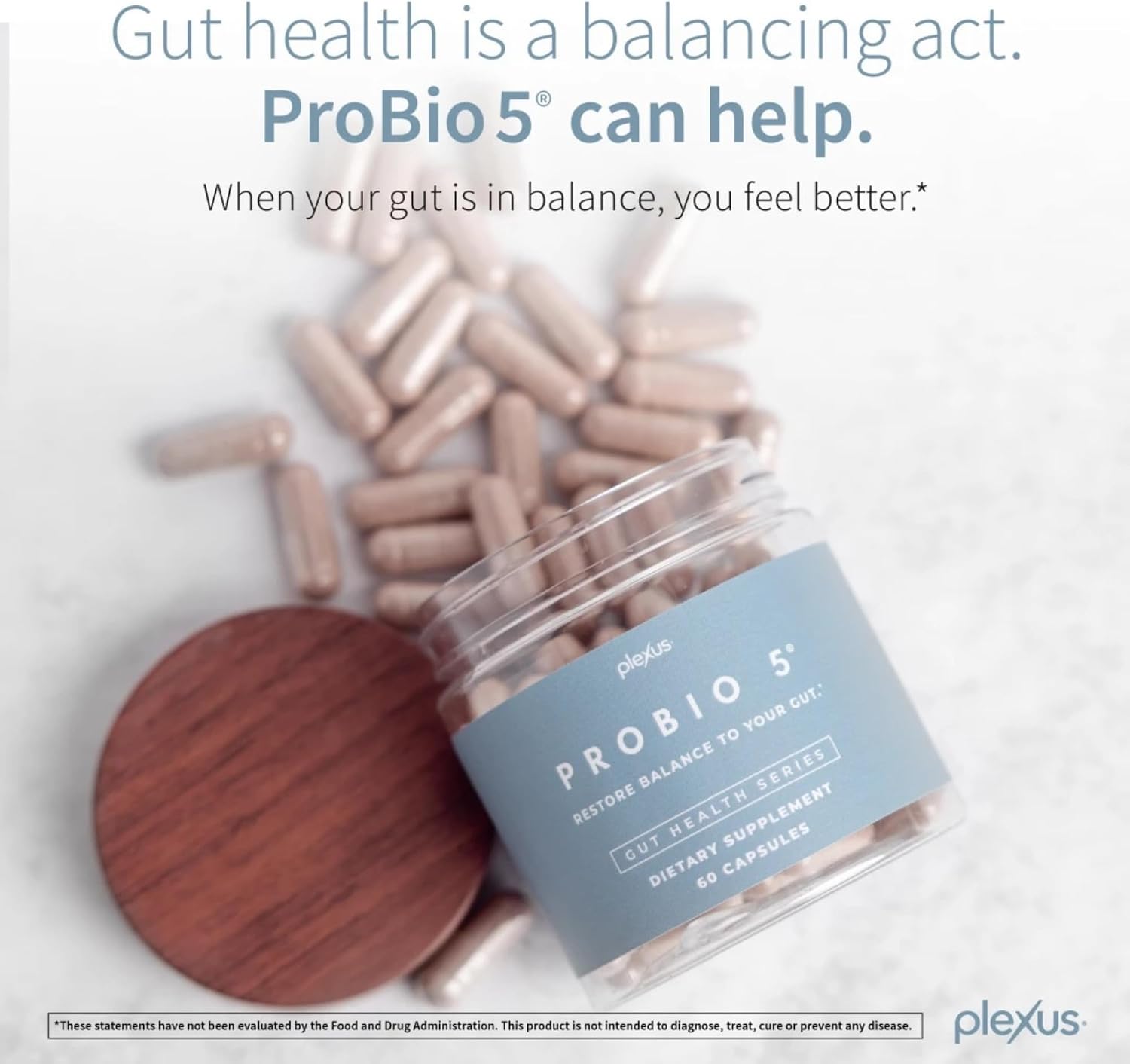 Plexus® ProBio 5®, 60 Capsules | 4 billion CFU from 5 probiotic strains to support gut microbiome balance, healthy digestion, and intestinal yeast balance