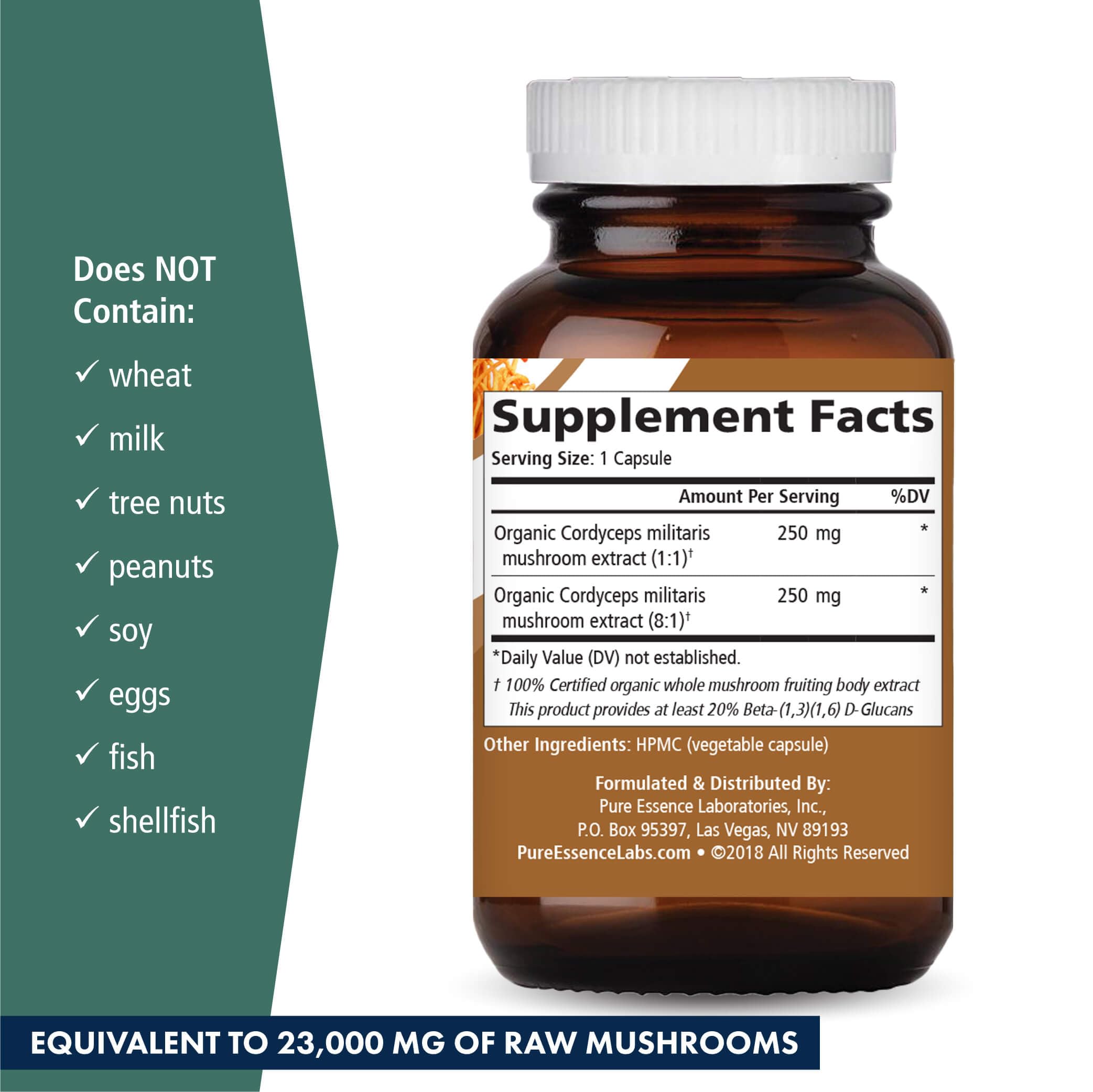 PURE ESSENCE LABS MyPure Cordyceps 4X Mushrooms - Concentrated Cordyceps Mushroom Powder Supplements for Immune System, Stress Response, Physical & Mental Performance - 2 Months Supply