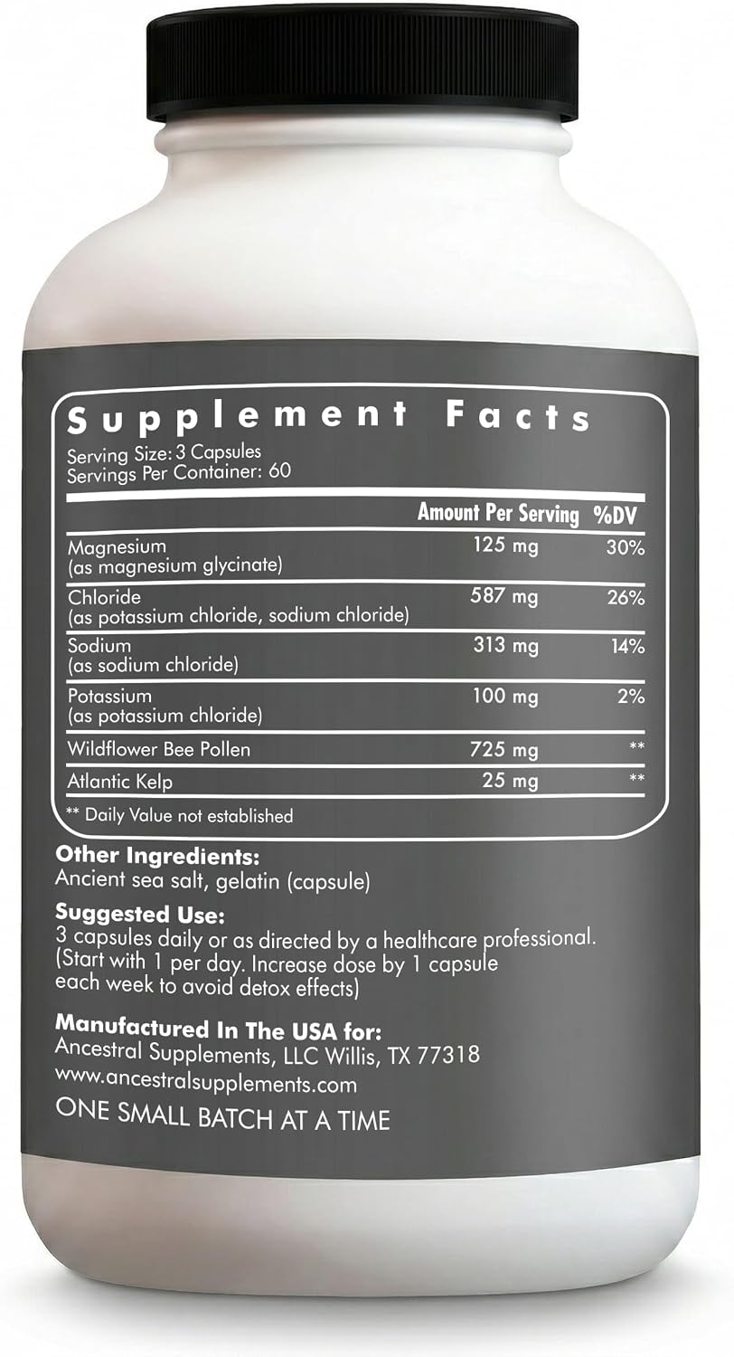 Ancestral Supplements Minerals & Electrolytes Capsules, 180 Ct | A trace mineral supplement with magnesium, potassium & sodium supports hydration, immune health and performance.