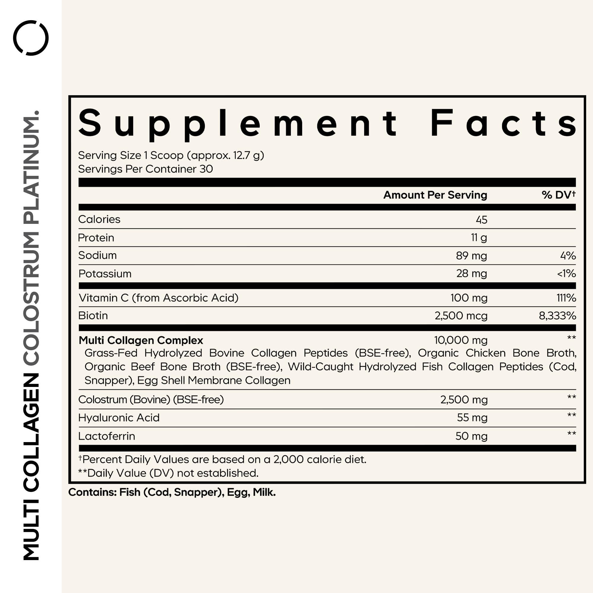Codeage Multi Collagen Colostrum Powder Platinum - Hydrolyzed Grass-Fed Bovine Collagen Peptides, Grass-Fed Bovine Colostrum Supplement, Vitamin C, Biotin, Hyaluronic Acid, Lactoferrin - 13.4 Oz. CodeageBuy Supplements Australia
