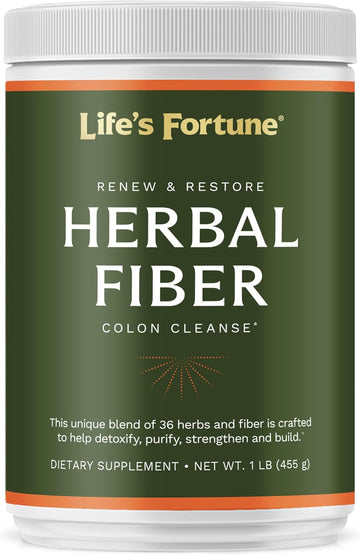 Life’s Fortune Herbal Fiber Colon Cleanse Powder – Natural Digestive Detox & Gut Cleanse, 36 Herb Blend with Apple Fiber and Psyllium Husk for Digestive Health & Regularity, 1 lb