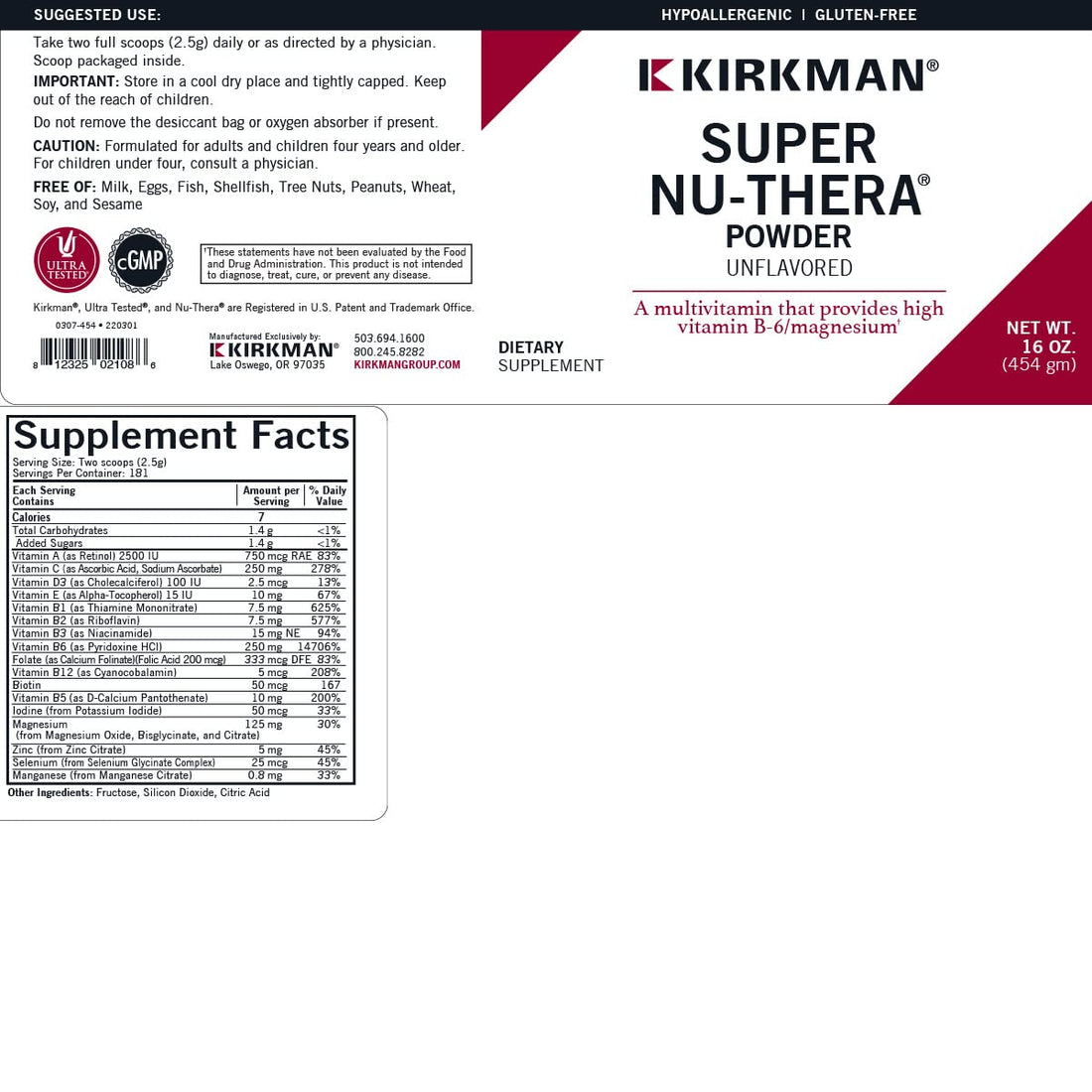 Kirkman Super Nu-Thera Powder container on a white background