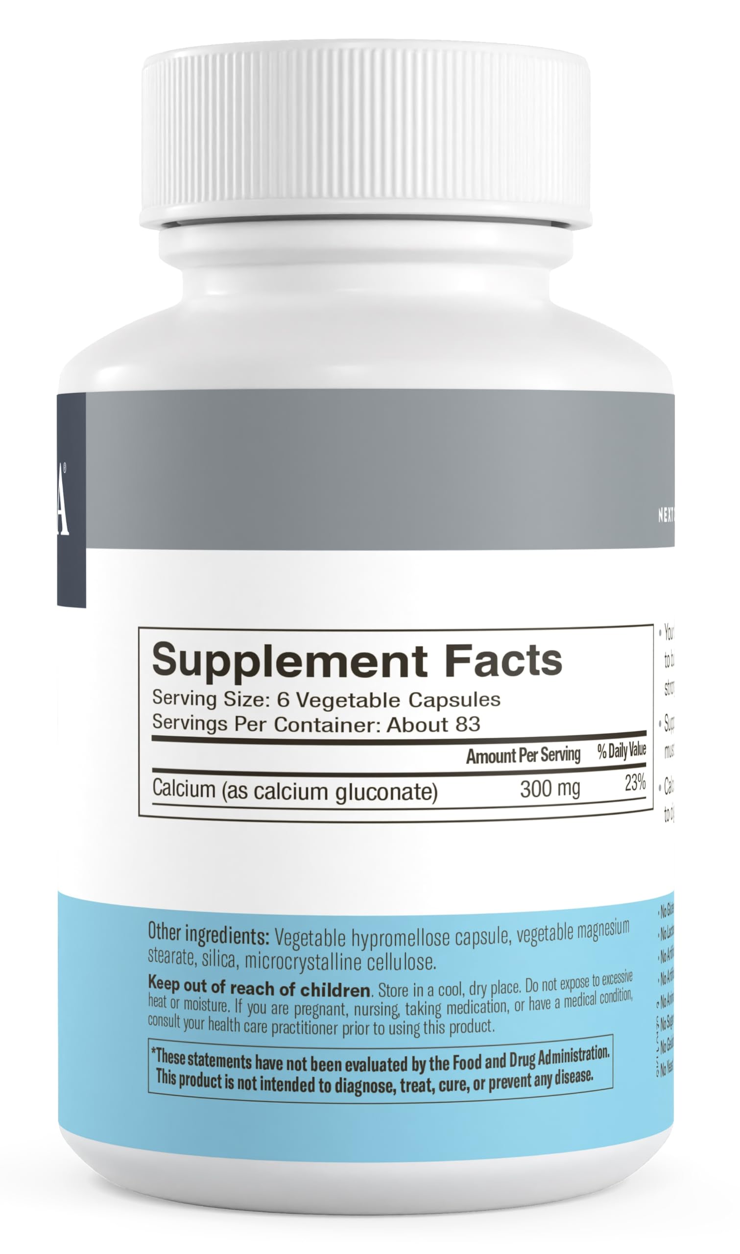 FREEDA Calcium Gluconate Supplement for Bone & Joint Support – 100 Capsules | Supports Teeth & Muscle Health – Pure Calcium w/o Vitamin D – Gentle on Stomach, Easy-to-Digest, Kosher, Vegan, Made in USA