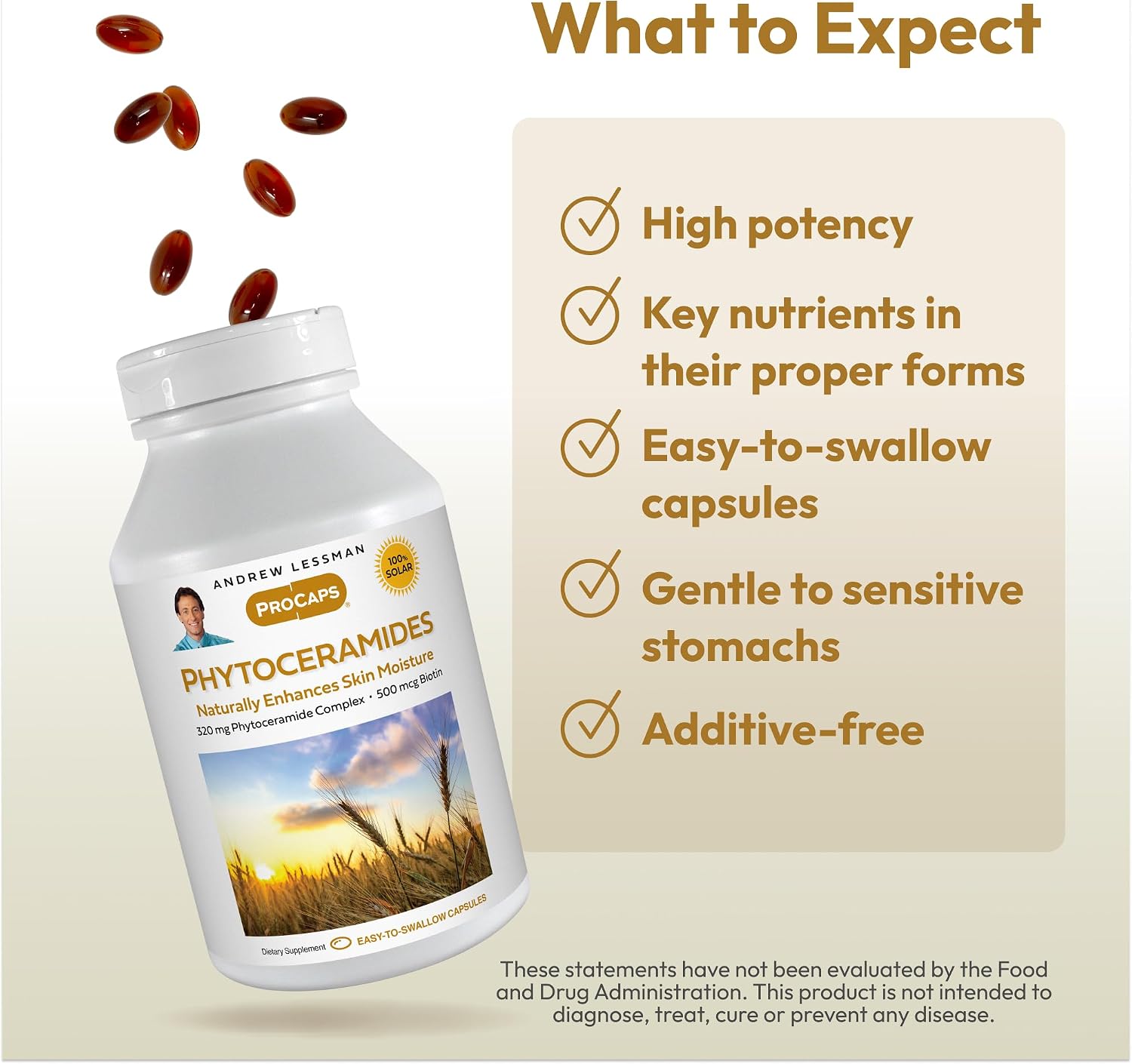 ANDREW LESSMAN Phytoceramides Skin Supplement, 60 Capsules | Plant-derived phytoceramides help support skin hydration, elasticity and a healthy-looking complexion from within.