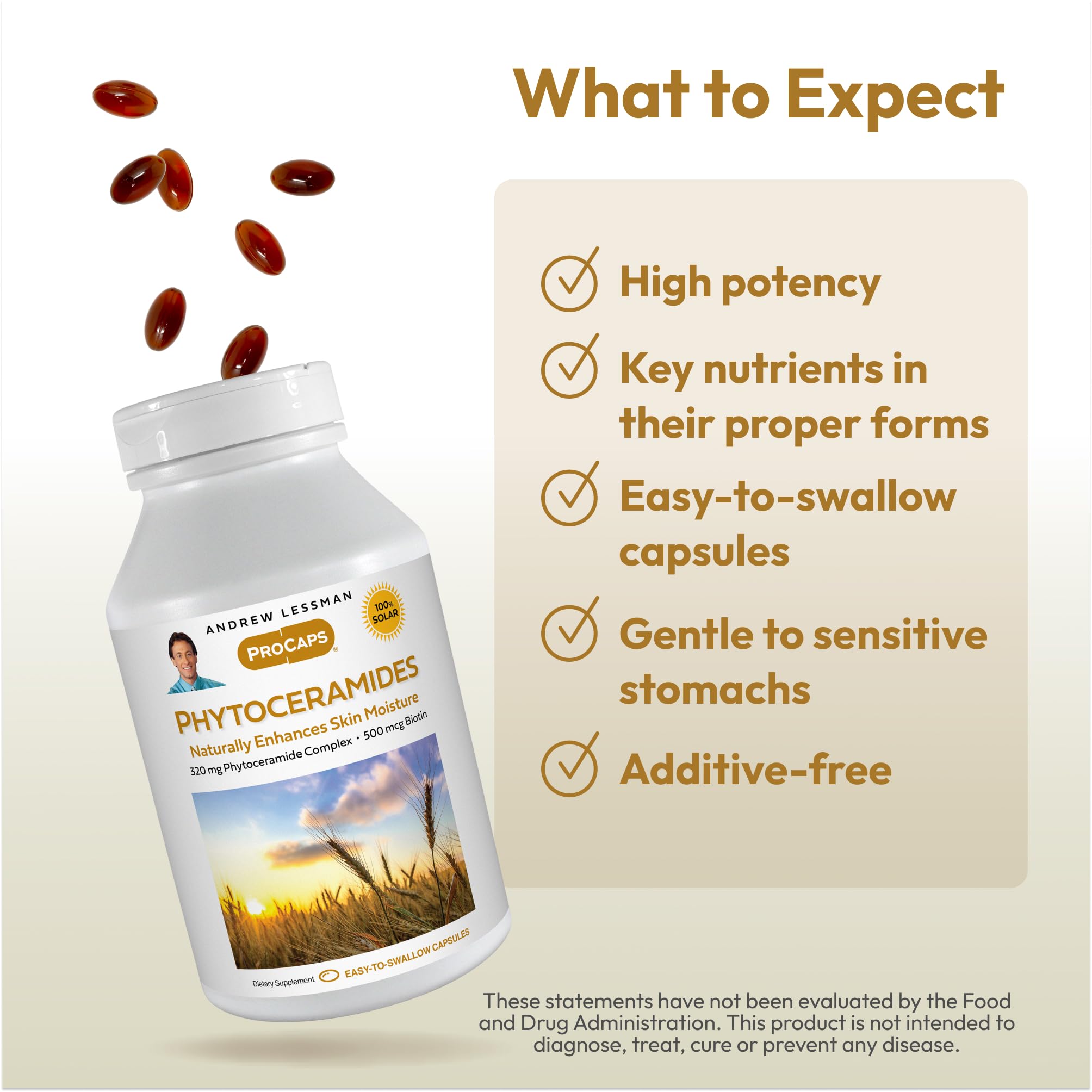 ANDREW LESSMAN Phytoceramides Skin Supplement, 60 Capsules | Plant-derived phytoceramides help support skin hydration, elasticity and a healthy-looking complexion from within.
