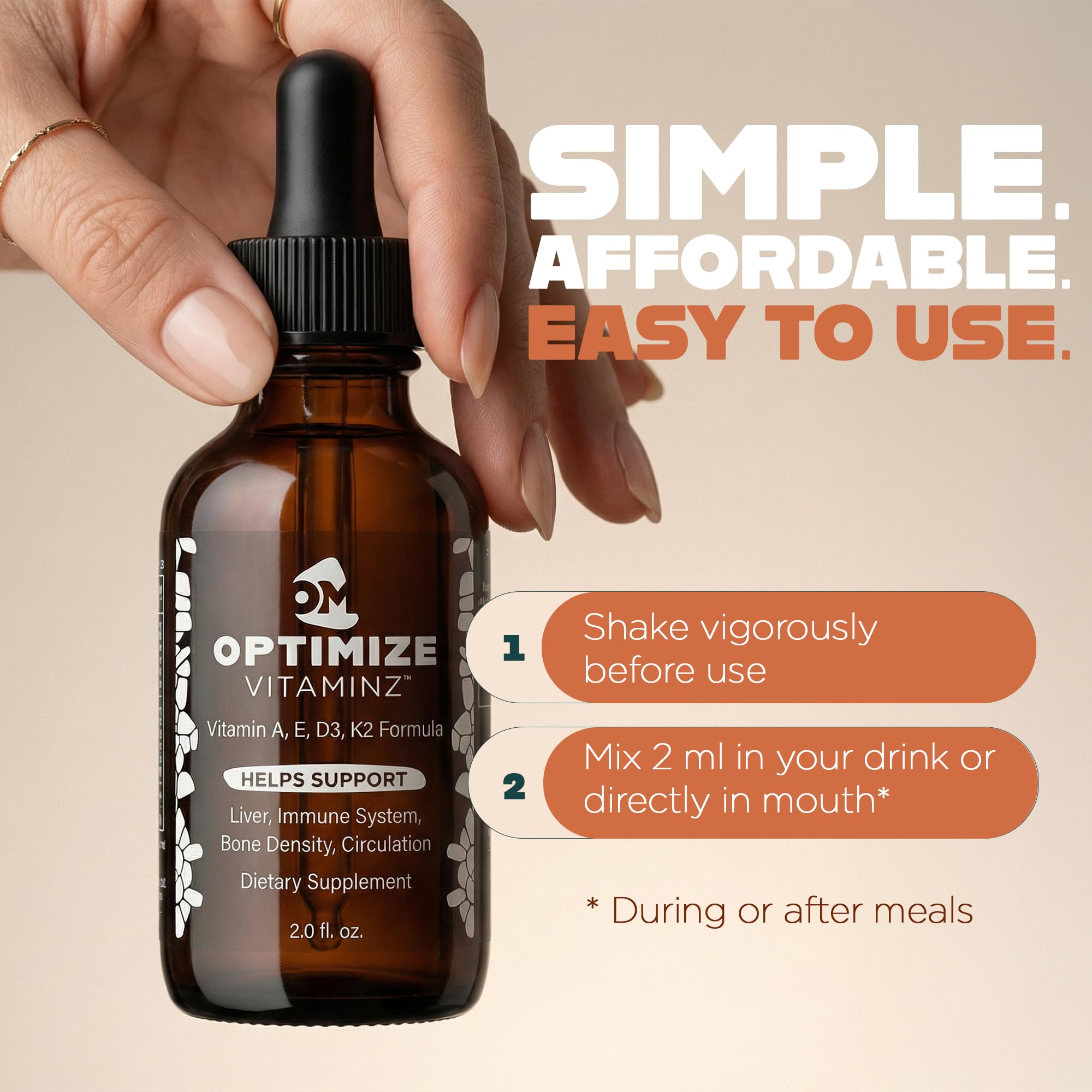 Optimize Vitaminz Liquid Vitamin D3 K2 Drops with Dandelion Root & Bilberry | Immune, Liver & Bone Support, MK-7 Formula, Fast Absorption Liquid Multivitamin, 30 Day Supply, 2 Fl Oz Optimize MineralsBuy Supplements Australia