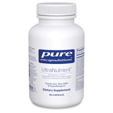 White supplement bottle labeled 'pure encapsulations UltraNutrient' on a white background