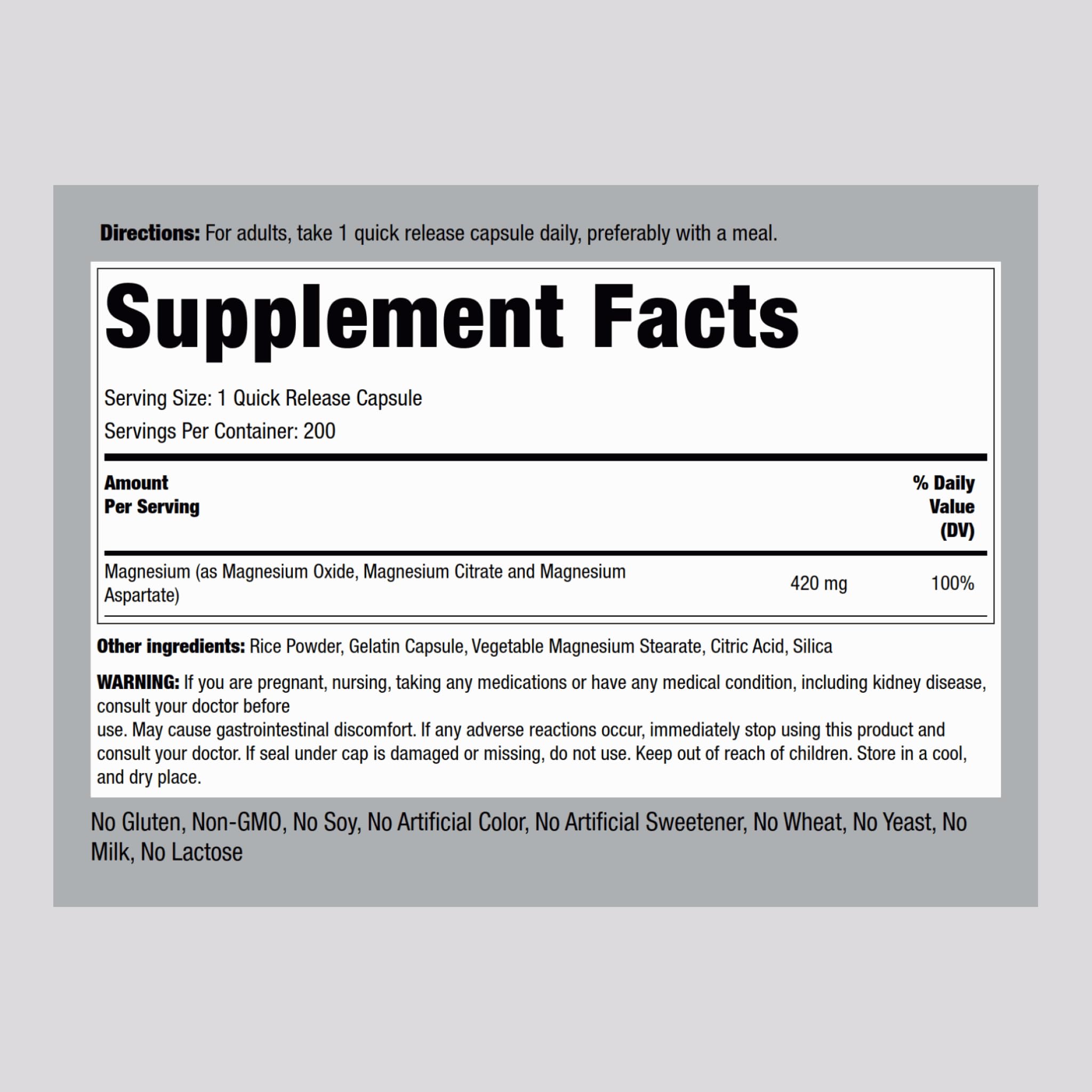 Piping Rock Triple Magnesium Complex | 420 mg | 200 Capsules | Magnesium Oxide, Citrate, and Aspartate Supplement | Non-GMO, Gluten Free Piping Rock buy supplements Au