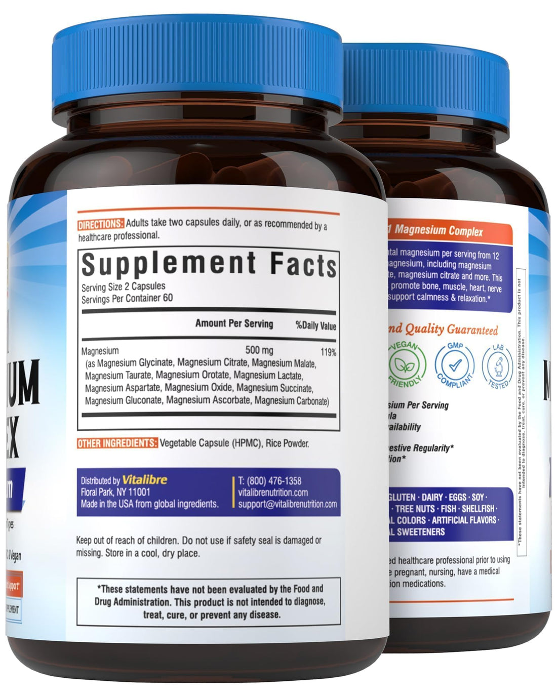 Vitalibre 12-IN-1 Magnesium Complex supplement bottle on a white background