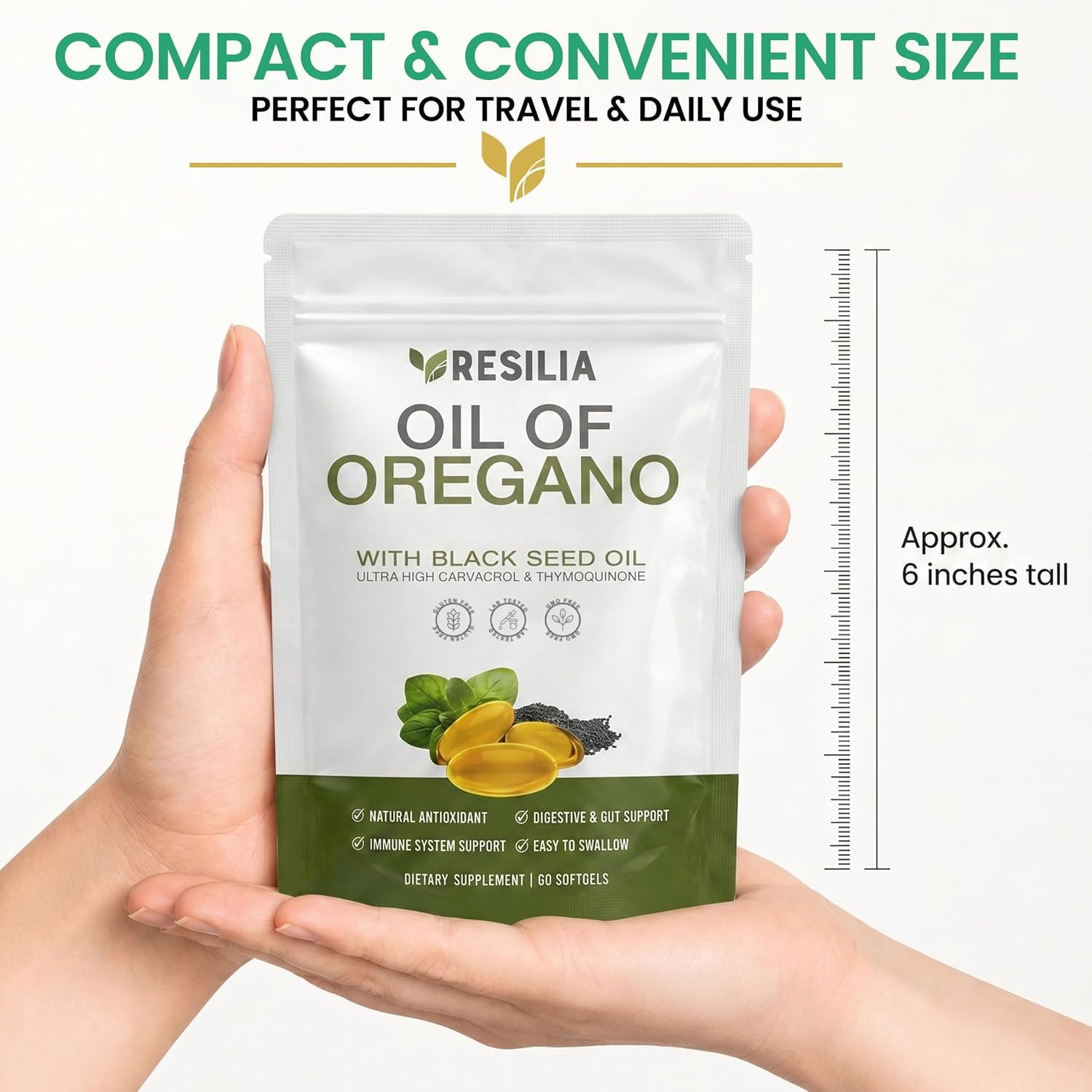 Resilia Softgels with Black Seed Oil – Premium Grade Oregano Oil Capsules for Immune & Digestive Support – Non-GMO, Gluten-Free Softgels – Natural Herbal Wellness Supplement (60 Count)