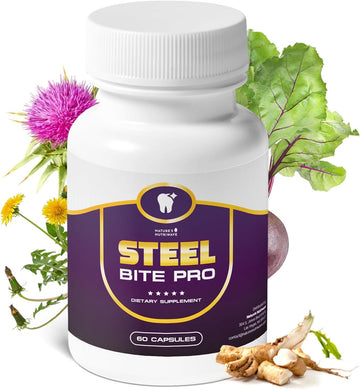 Steel Bite Pro – 23 Plant-Based Ingredients – 60 Ct, 1 Month Supply | 23 plant-based ingredients with Zinc & Turmeric | Non-GMO, Made in USA | Easy-to-swallow oral-care capsule