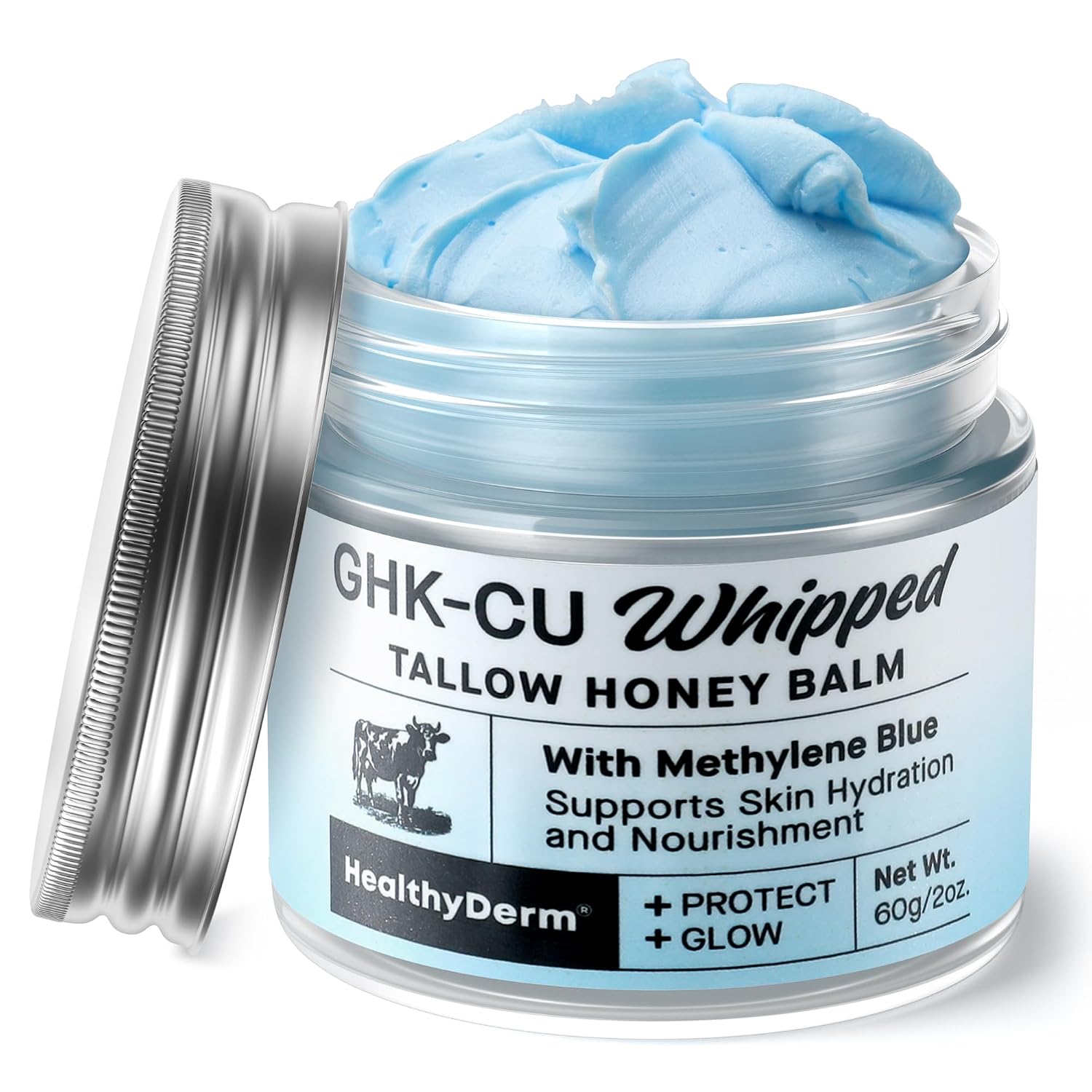 HealthyDerm Copper Peptides GHK-Cu Beef Tallow for Skin: Blue Balm with Methylene Blue, Manuka Honey & Vitamin E – Natural Face and Body Moisturizer for Mature, Dry & Sensitive Skin – 2oz