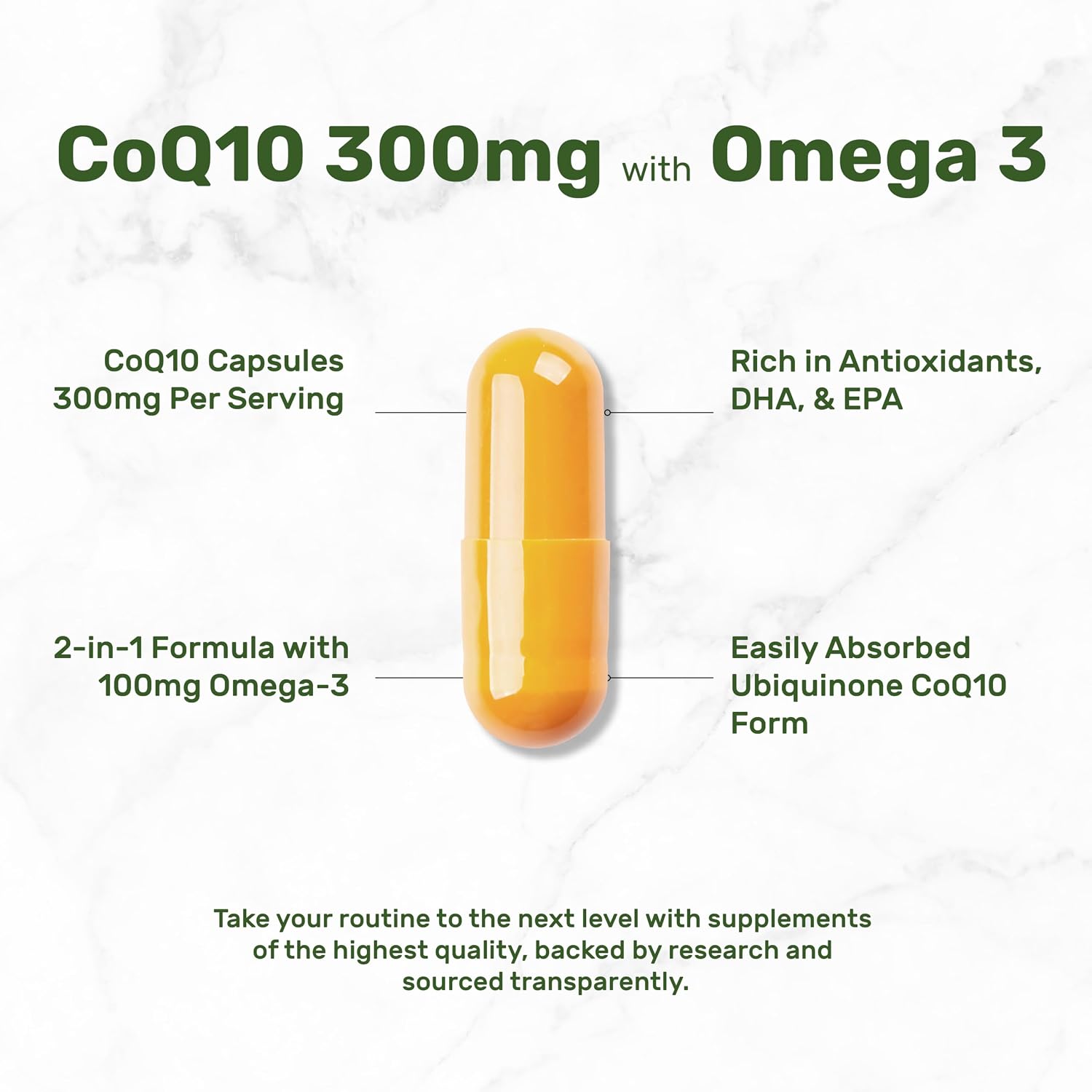 DEAL SUPPLEMENT CoQ10 300mg with Omega 3 100mg, 240 Capsules | Bioavailable Coenzyme Q10 Formula | Supports Heart, Energy & Brain Health | Antioxidant Support | Non-GMO