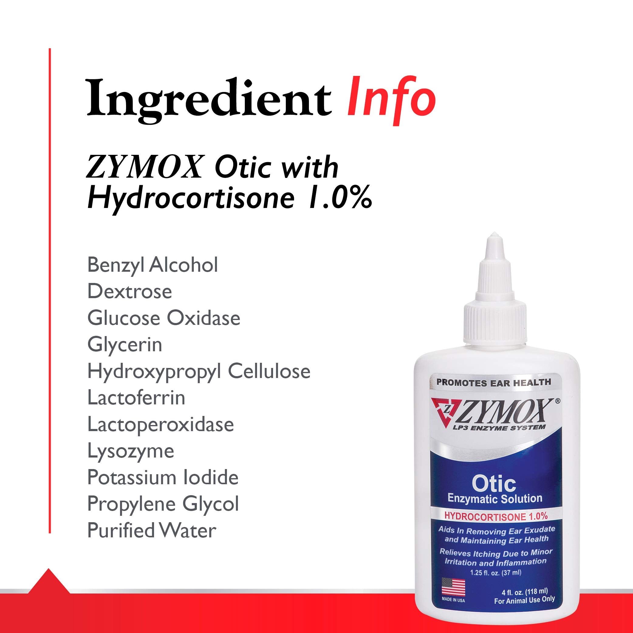 Zymox Otic Enzymatic Solution for Dogs and Cats to Soothe Ear Infections with 1% Hydrocortisone for Itch Relief, 1.25oz | with 1% Hydrocortisone for Itch Relief, 1.25oz