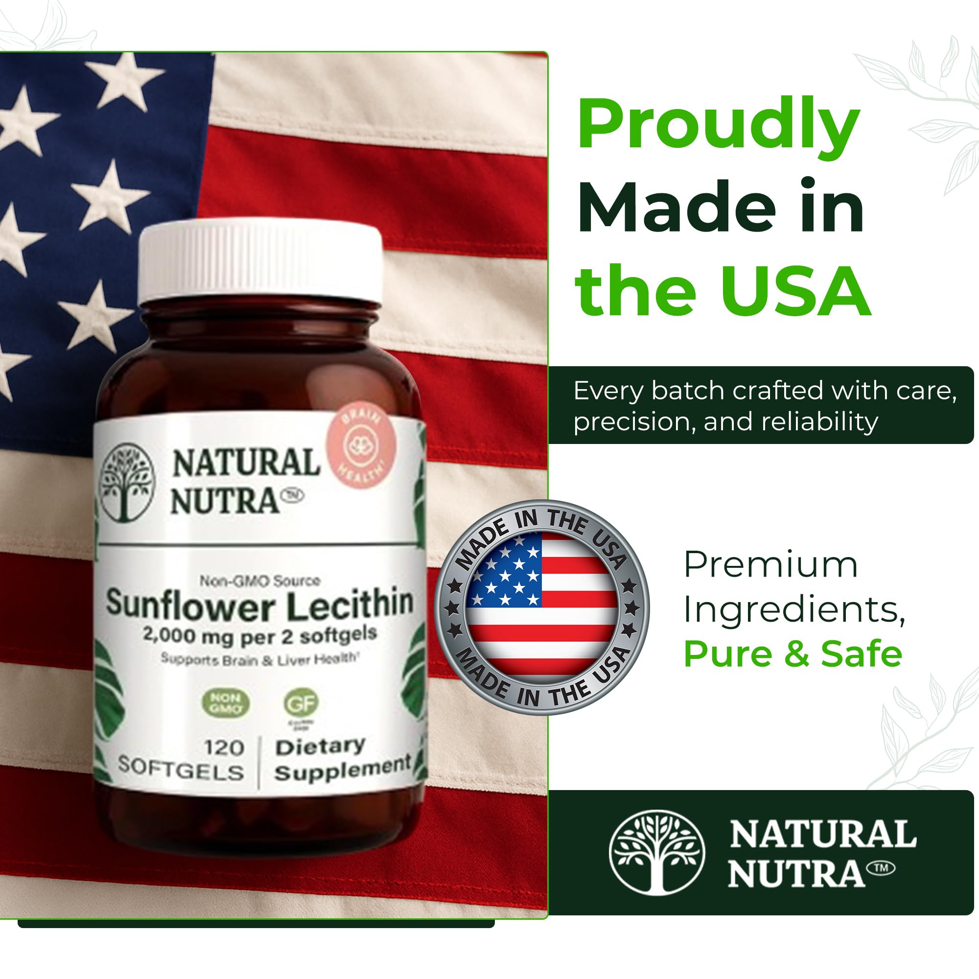Natural Nutra Sunflower Lecithin Supplement 2000mg, Gluten-Free 120 Softgel | Supports Sunflower Lecithin Breastfeeding, Liver & Brain Health