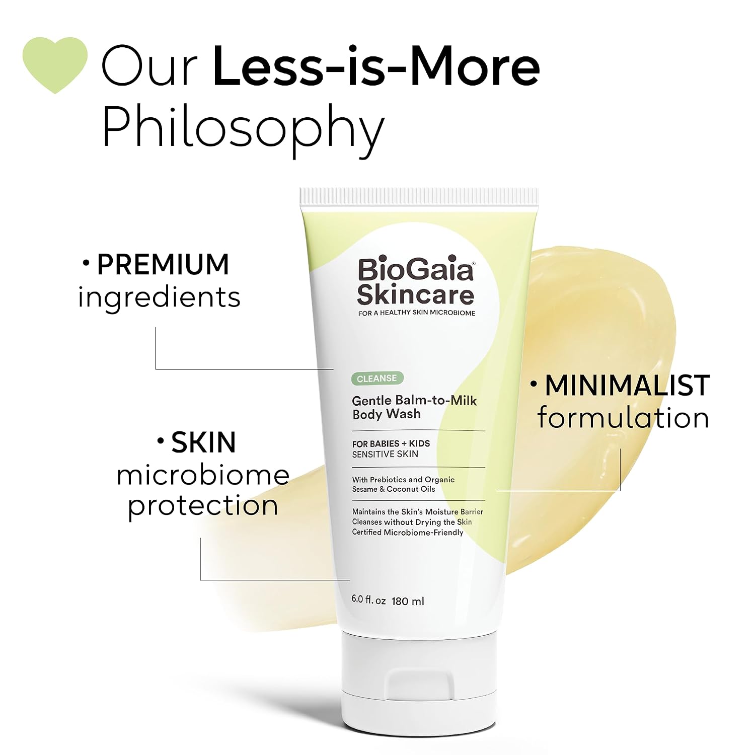 BioGaia Gentle Balm-to-Milk Body Wash | Scandinavian Baby & Kids Skincare | Oil-Based Cleanser | Fragrance & Essential Oil-Free | Supports a Healthy Skin Microbiome | Cold-Pressed, Organic Oils