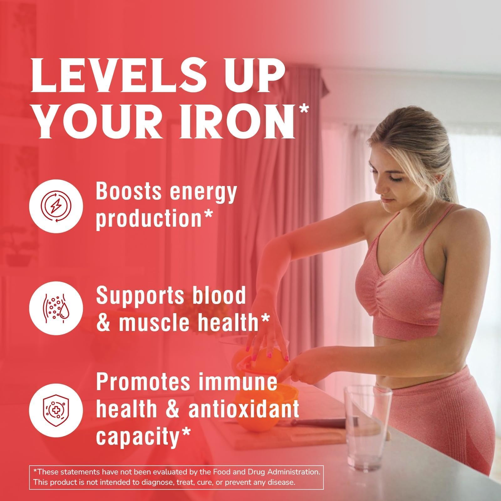 Iron Supplement, 65mg Carbonyl Iron with 250mg Vitamin C, Stomach Friendly | Iron Pills for Blood Building Women & Men, High Absorption, No Nausea, No Constipation, Non-GMO, No Gluten, 60 Vegan Tabs