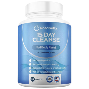 Rosabella 15 Day Cleanse – Full Body Detox & Colon Cleanse for Men & Women – Gut Cleanse Detox Pills for Digestive Health & Bloating Relief – Doctor-Formulated, Non-GMO, 30 Vegan Capsules
