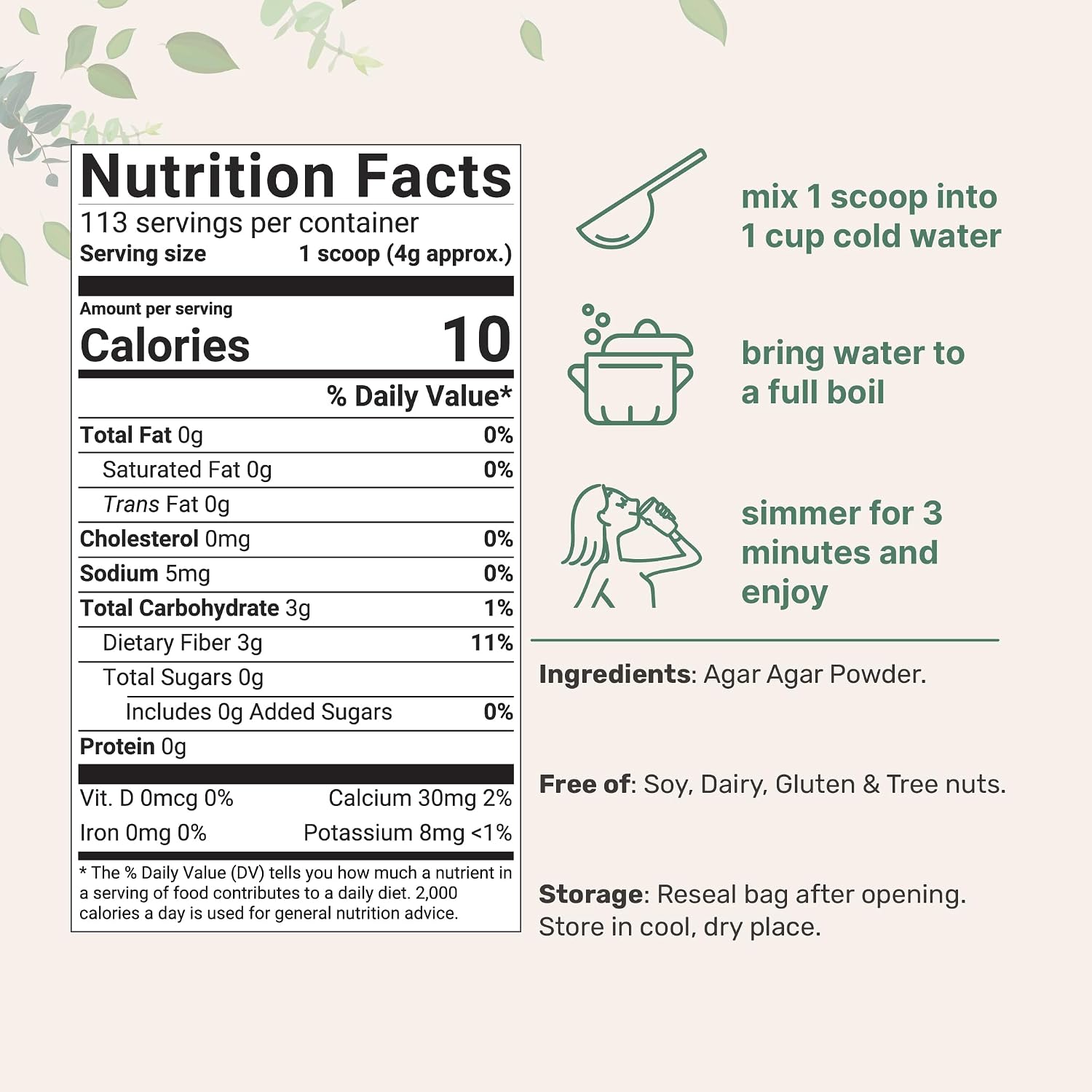Agar Agar Powder, 1lb (16oz) | Planted-Based Source from Red Algae | Unflavored Thickening Agent for Cooking & Baking | Vegan Substitute for Beef Gelatin | Non-GMO, Vegan Friendly