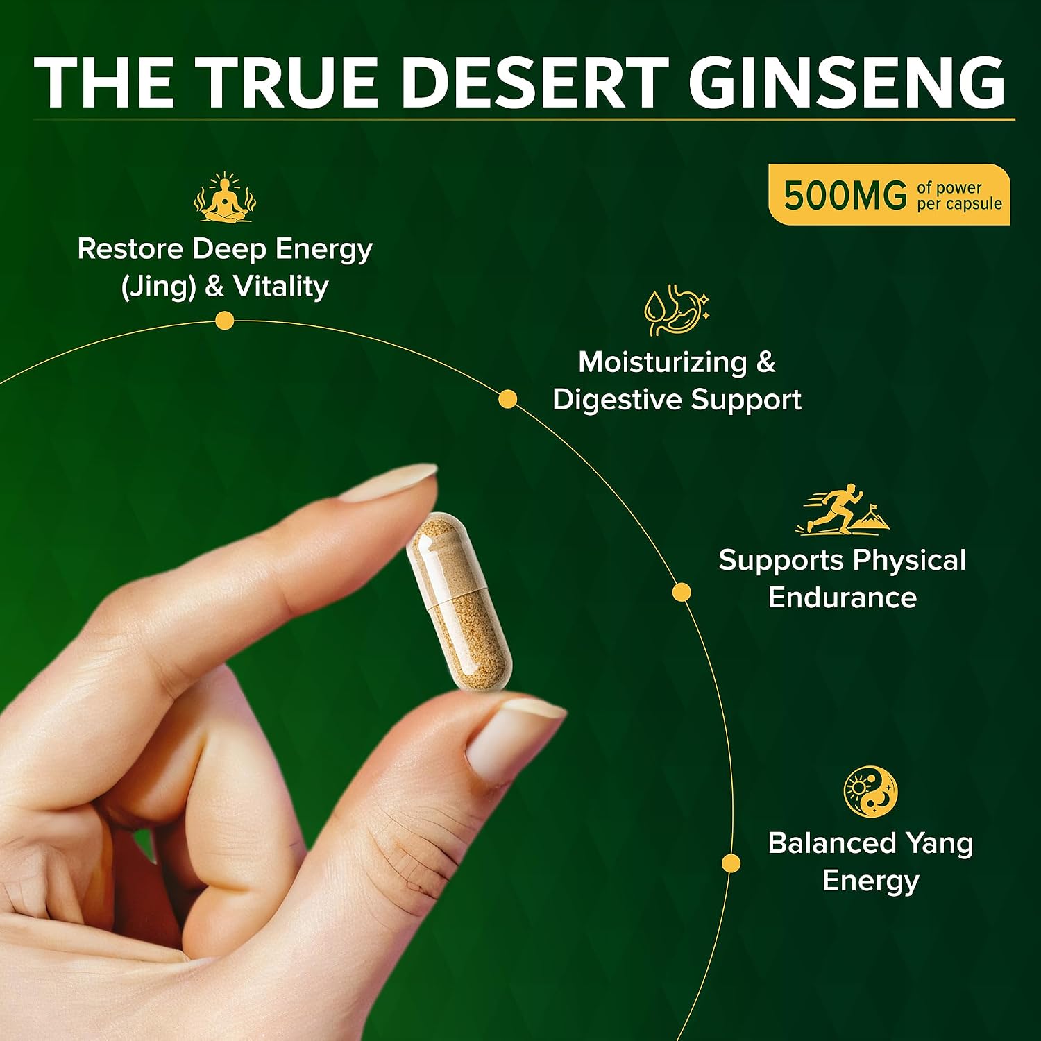 Organic Cistanche Deserticola Capsules- True Rou Cong Rong 5:1 Extract (Not Tubulosa)- High Potency Jing Tonic for Energy, Vitality, & Adrenal Support- Non-GMO, Vegan, 500mg