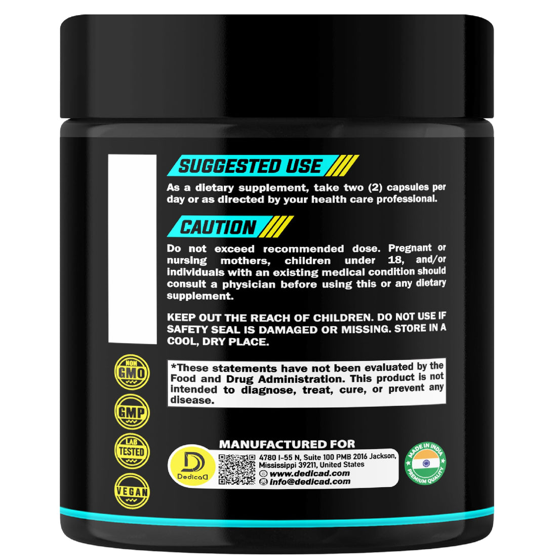Black supplement container labeled 'Lactoferrin' by DedicaD on a white background