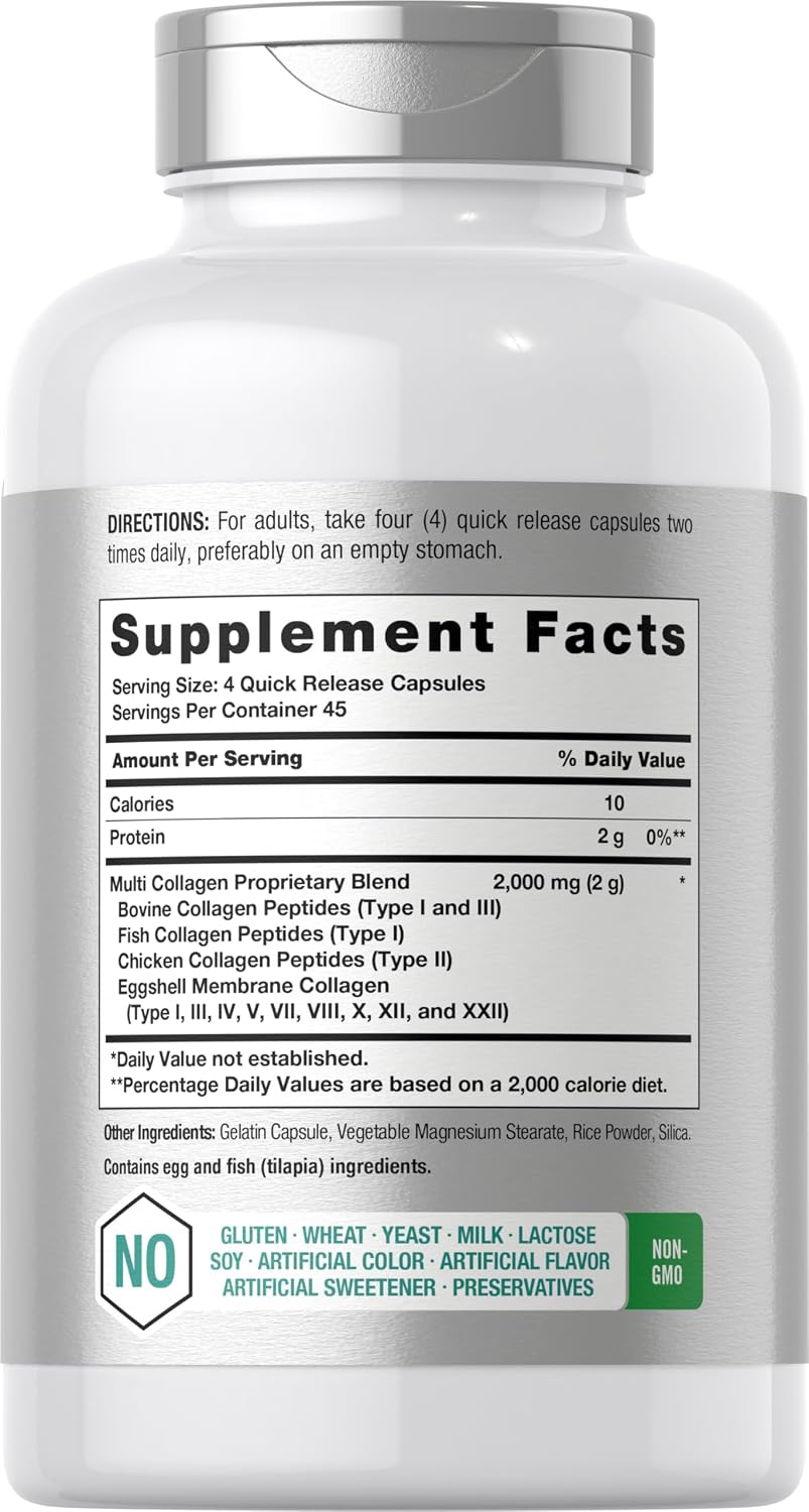 Horbäach Multi Collagen Protein 2000 mg | 180 Capsules | Type I, II, III, V, X | Keto & Paleo Friendly | Non-GMO, Gluten Free Supplement