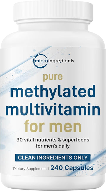 Micro Ingredients Pure Methylated Multivitamin for Men, 240 Capsules | 30 Essential Nutrients with Activated B Complex & Methylfolate + Saw Palmetto, Ginseng, Maca, Lycopene, Vitamin D3 & Zinc
