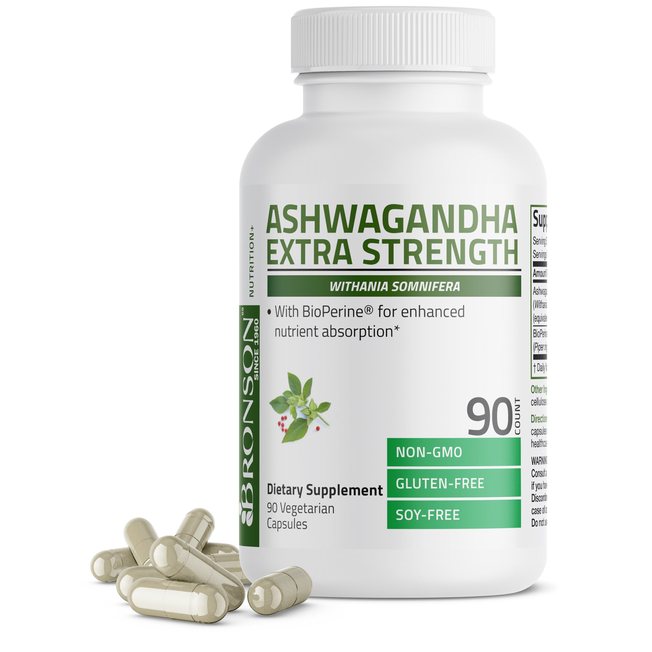 Bronson Ashwagandha Extra Strength Stress & Mood Support with BioPerine - Non GMO Formula, 120 Vegetarian Capsules