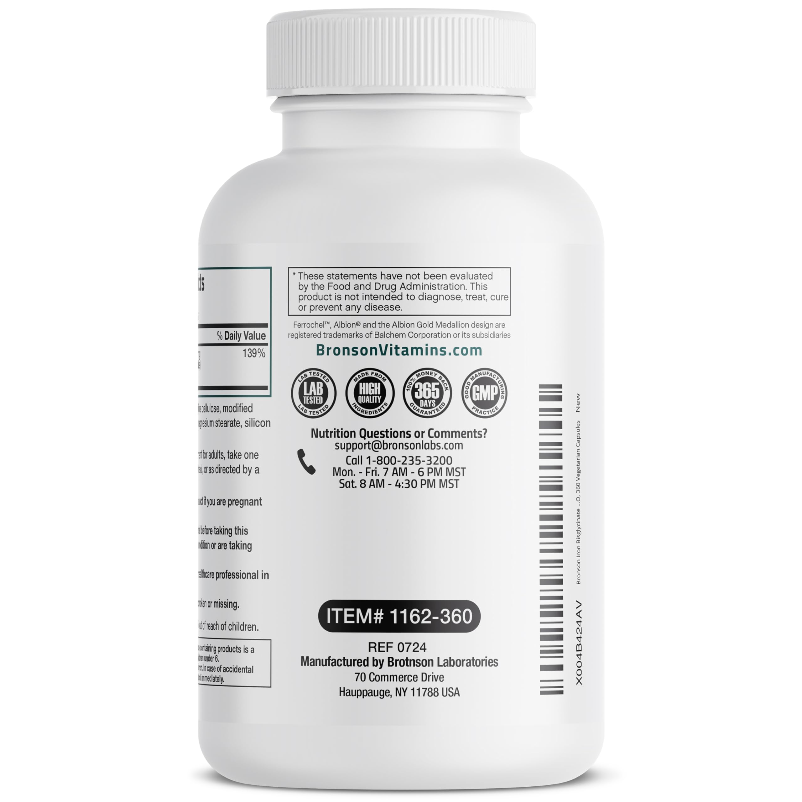 Bronson Iron Bisglycinate 25 mg Gentle on The Stomach, Supports Energy & Healthy Red Blood Cell Production - Non-Constipating Formula - Non GMO, 90 Vegetarian Capsules