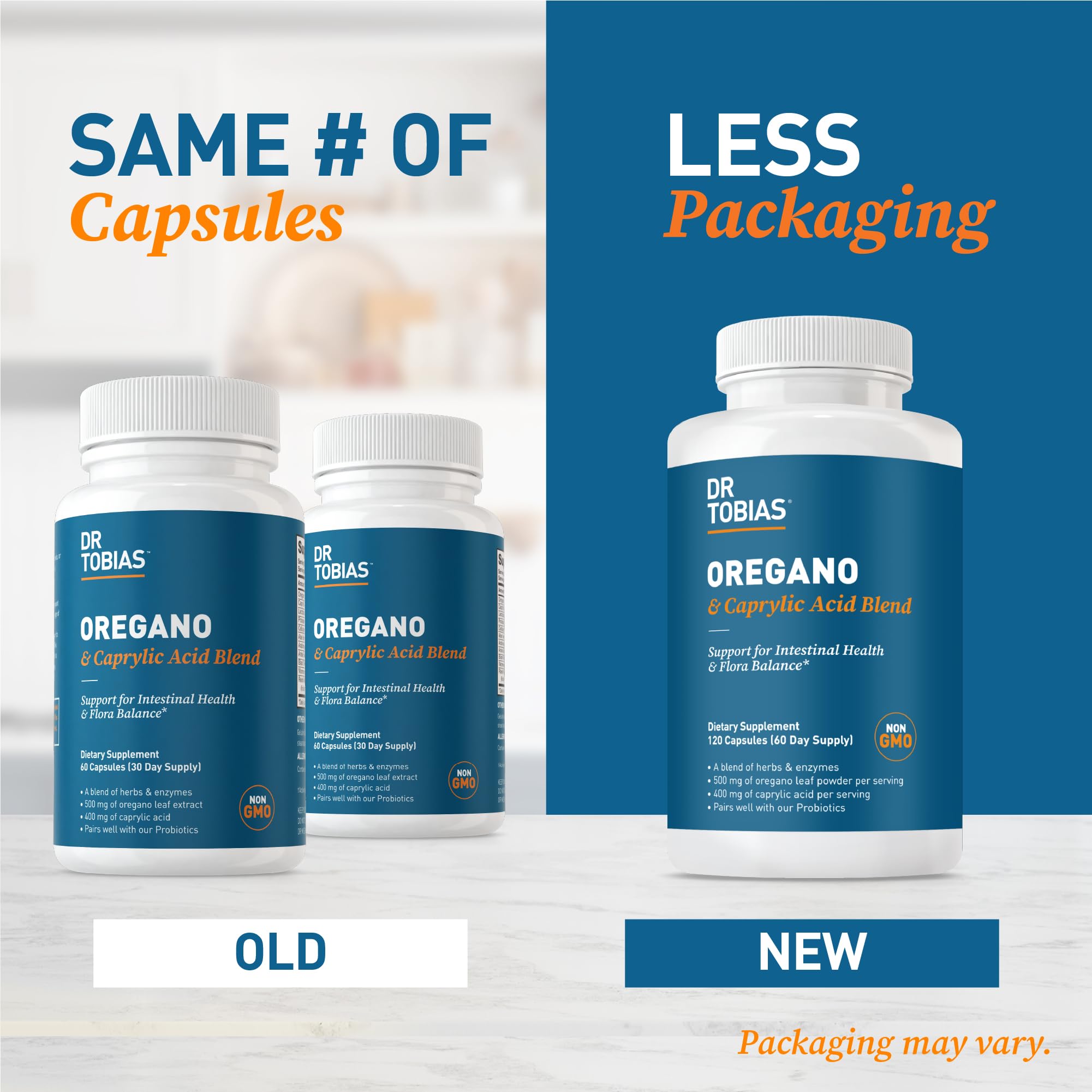 Dr. Tobias Oregano & Caprylic Acid Blend 60 Capsules | Oregano Capsules | Gut Flora Balance Complex & Intestinal Support | Oregano + Caprylic Acid | Probiotics + Enzymes | 30 Servings