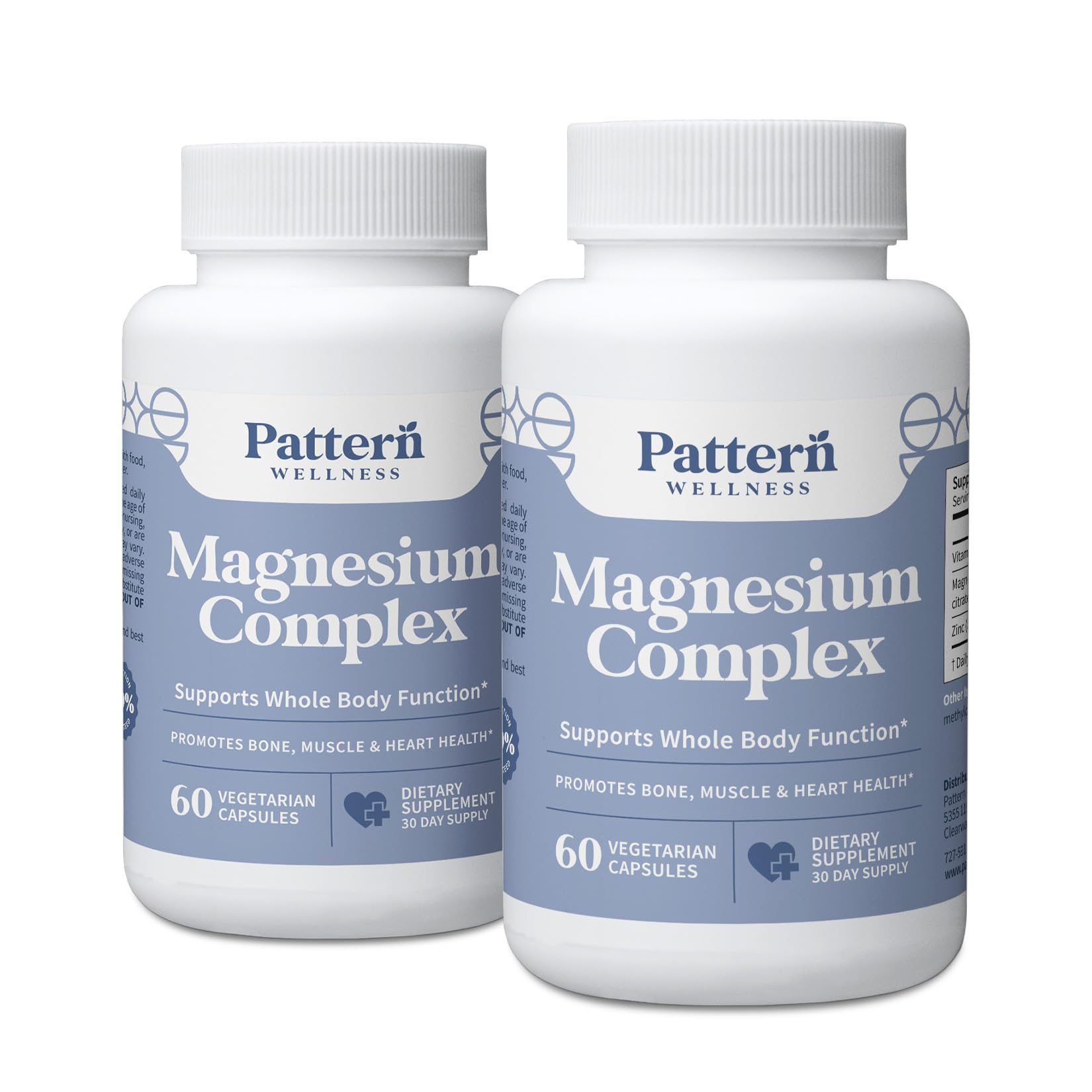 Pattern Wellness Magnesium Complex Supplement – 60 Vegan Capsules | Supports Muscle, Bone & Relaxation Health – with Zinc & Vitamin D – Daily Support Formula