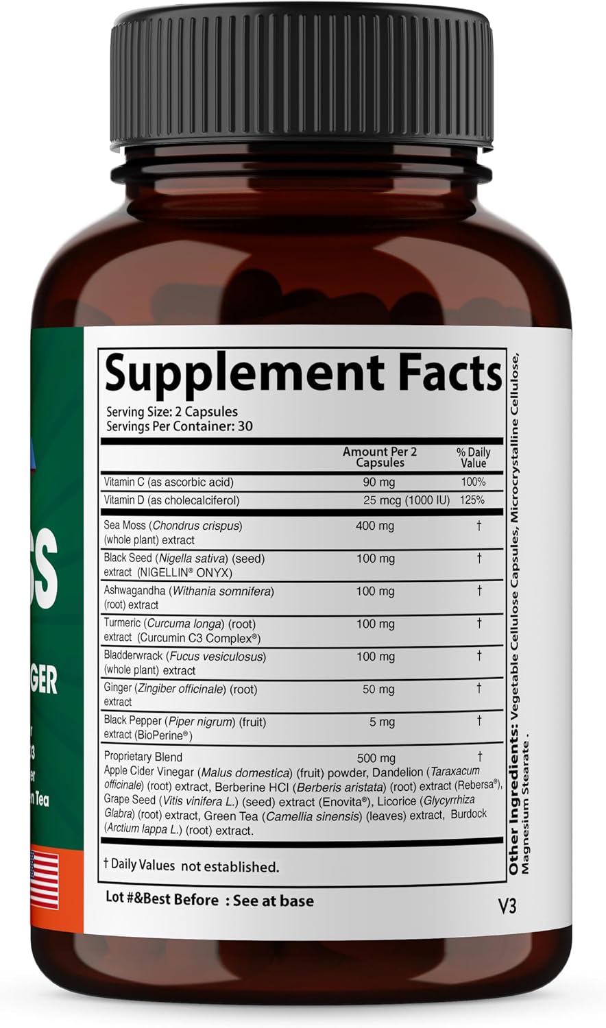 SANDHUHERBALS Moringa & Sea Moss Capsules Supplements for Women & Men | Supports Immune & Digestive Health
