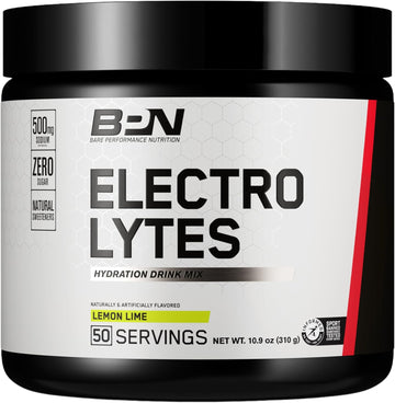 BARE PERFORMANCE NUTRITION BPN Electrolytes Hydration Drink Mix | Sugar Free Electrolyte Powder | 500mg Sodium per Serving | Naturally Sweetened | Lemon Lime, 50 Servings | Zero Sugar, 500mg Sodium per Serving, Naturally Sweetened