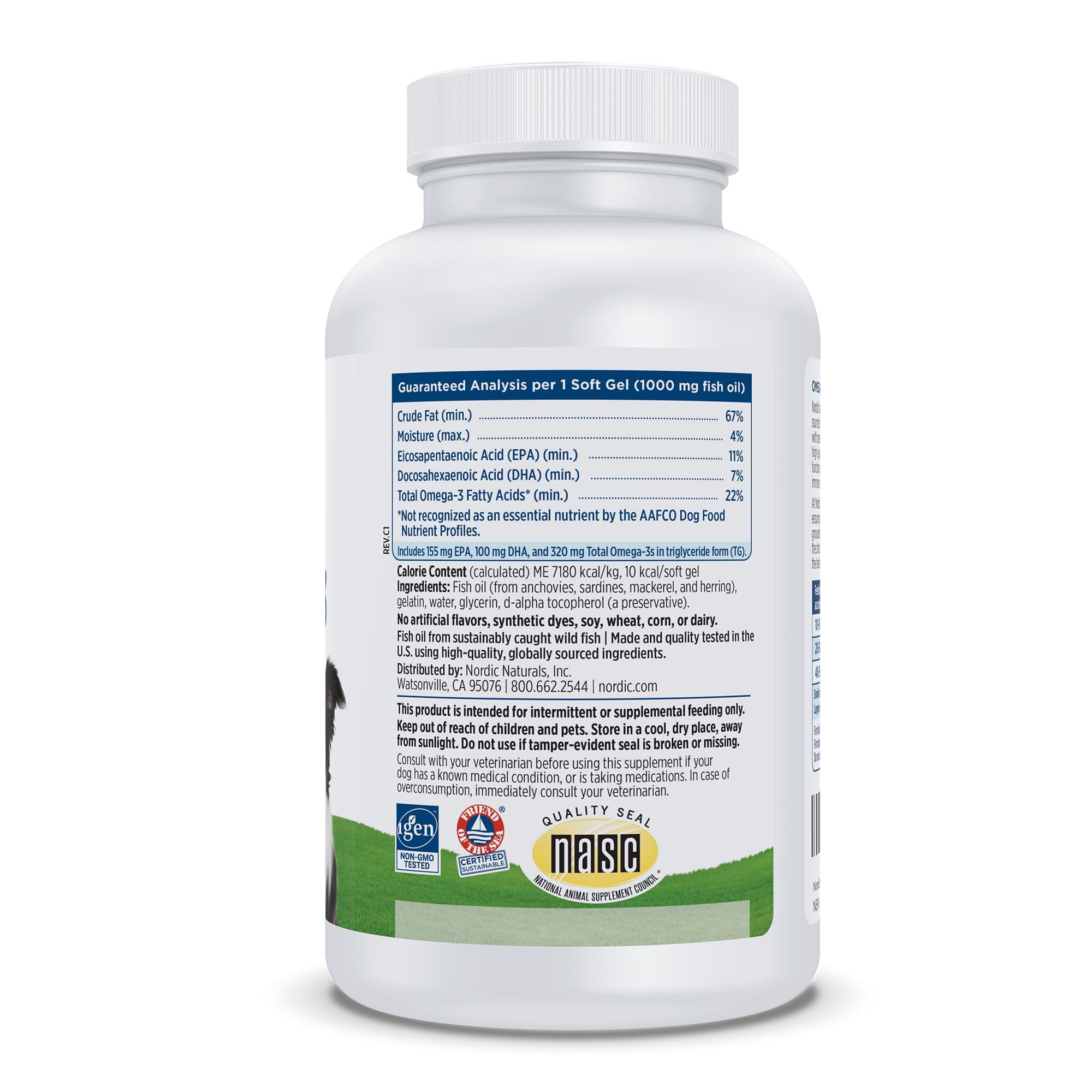 Nordic Naturals Omega-3 Fish Oil for Dogs with EPA + DHA - 180 Count | Easy-to-give soft gel capsules deliver 320 mg omega-3 per serving to support heart, skin, coat, and immune health in dogs